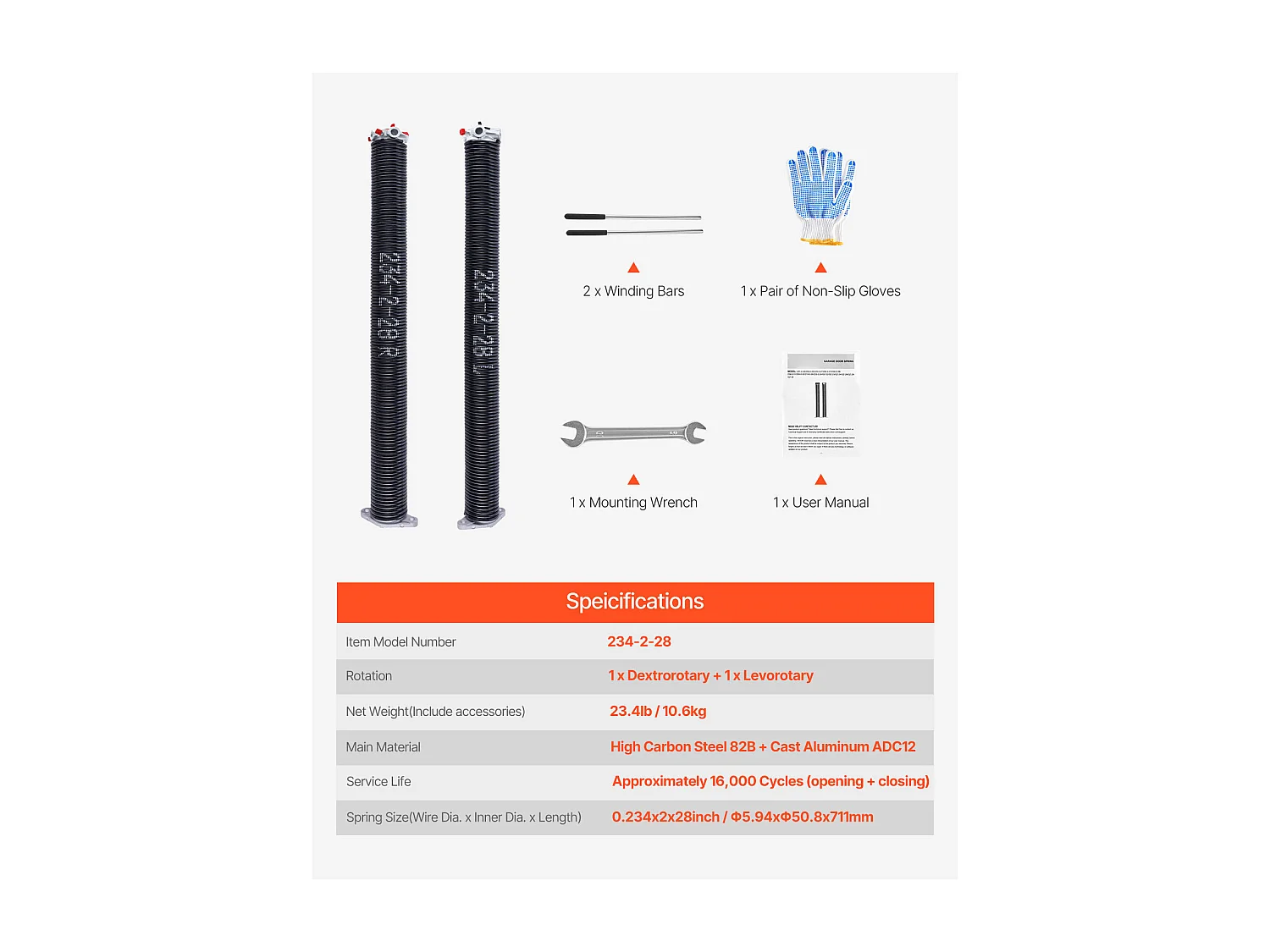 Molle a Torsione SucceBuy per Porta del Garage, Coppia di 0.5 x 5.08 x 71cm con Barre di Avvolgimento