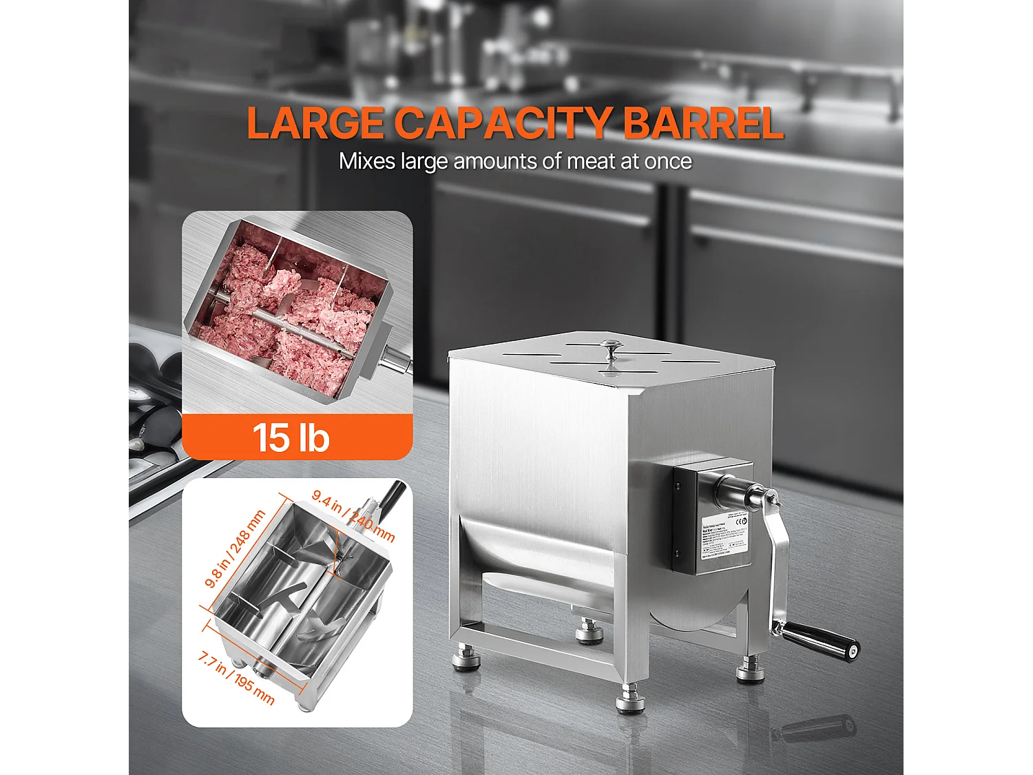 Mezcladora de Carne SucceBuy, Manual con Depósito Fijo de 15 L con Reductor de Velocidad