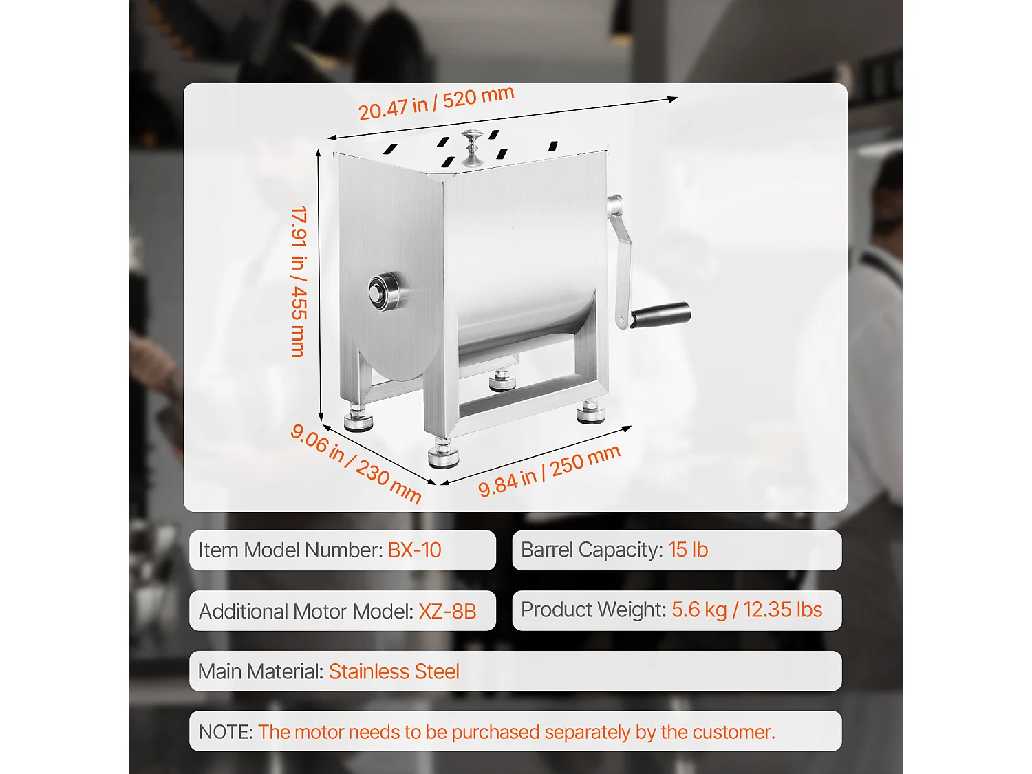Impastatrice per Carne SucceBuy, Manuale con Serbatoio Fisso da 15 L con Riduttore di Velocità