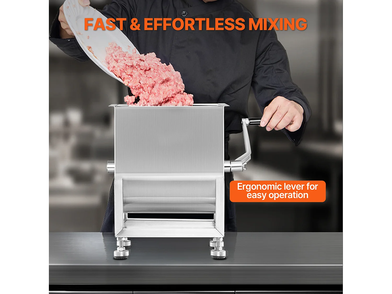 Mélangeur à Viande SucceBuy, Manuel à Réservoir Fixe 15 L en Inox pour Chair à Saucisse