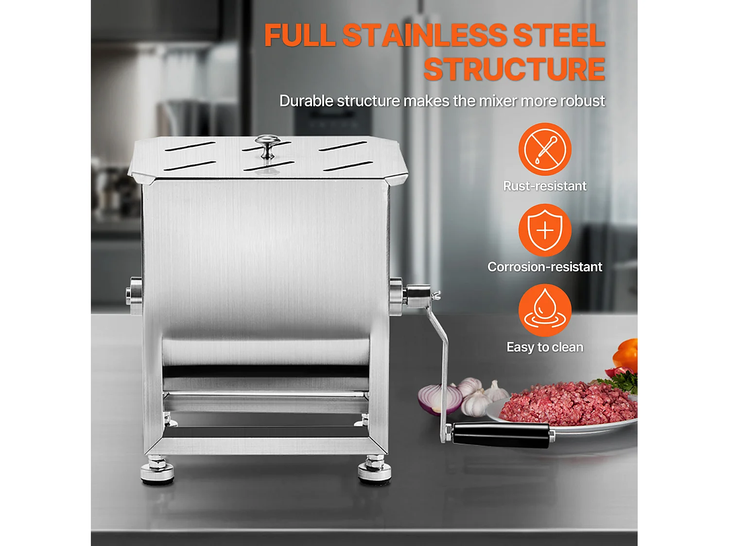 Mélangeur à Viande SucceBuy, Manuel à Réservoir Fixe 15 L en Inox pour Chair à Saucisse