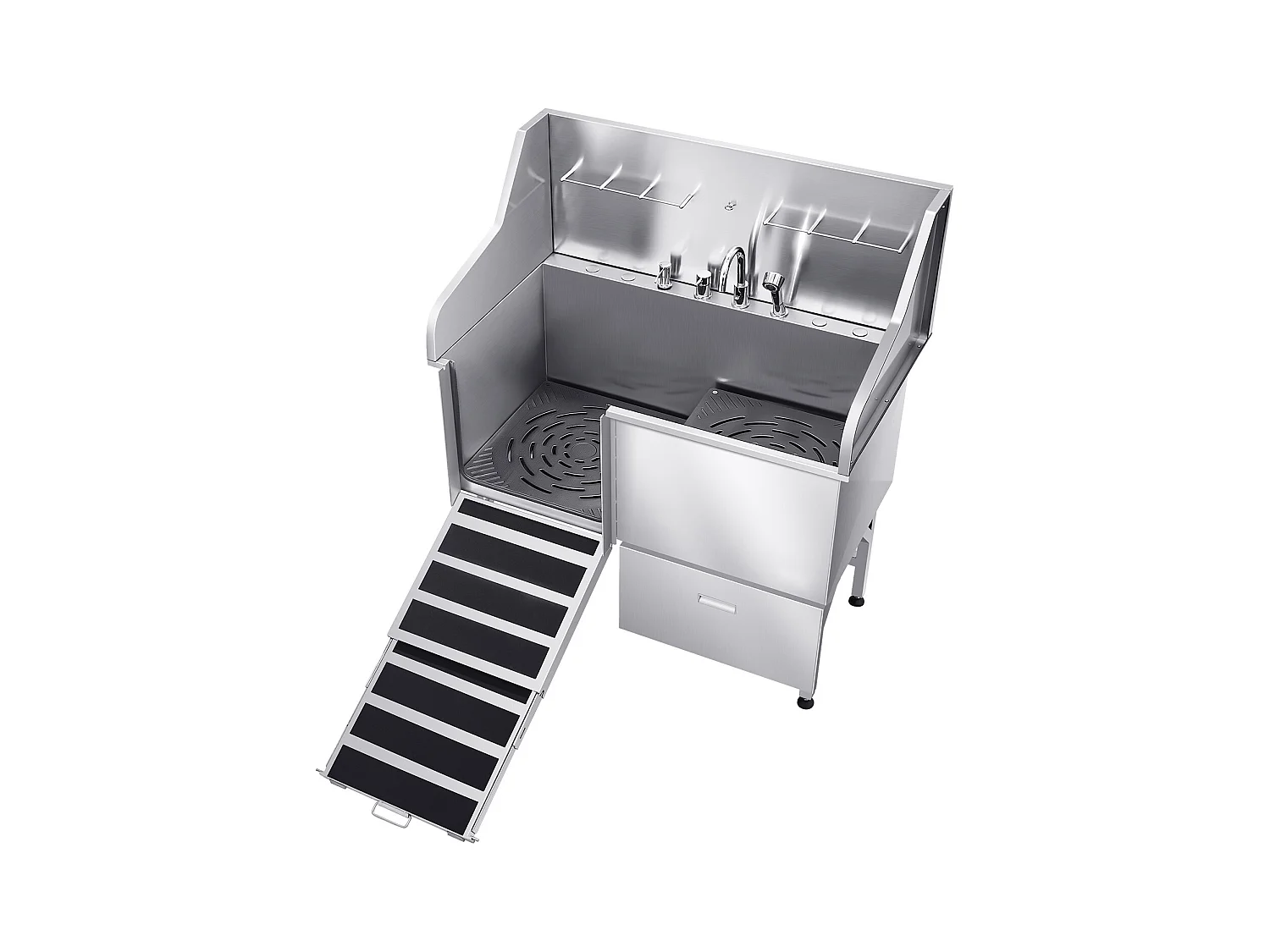 Baignoire de Chien SucceBuy, Animaux Compagnie Acier Inox 127,5cm, Rampe Porte Gauche