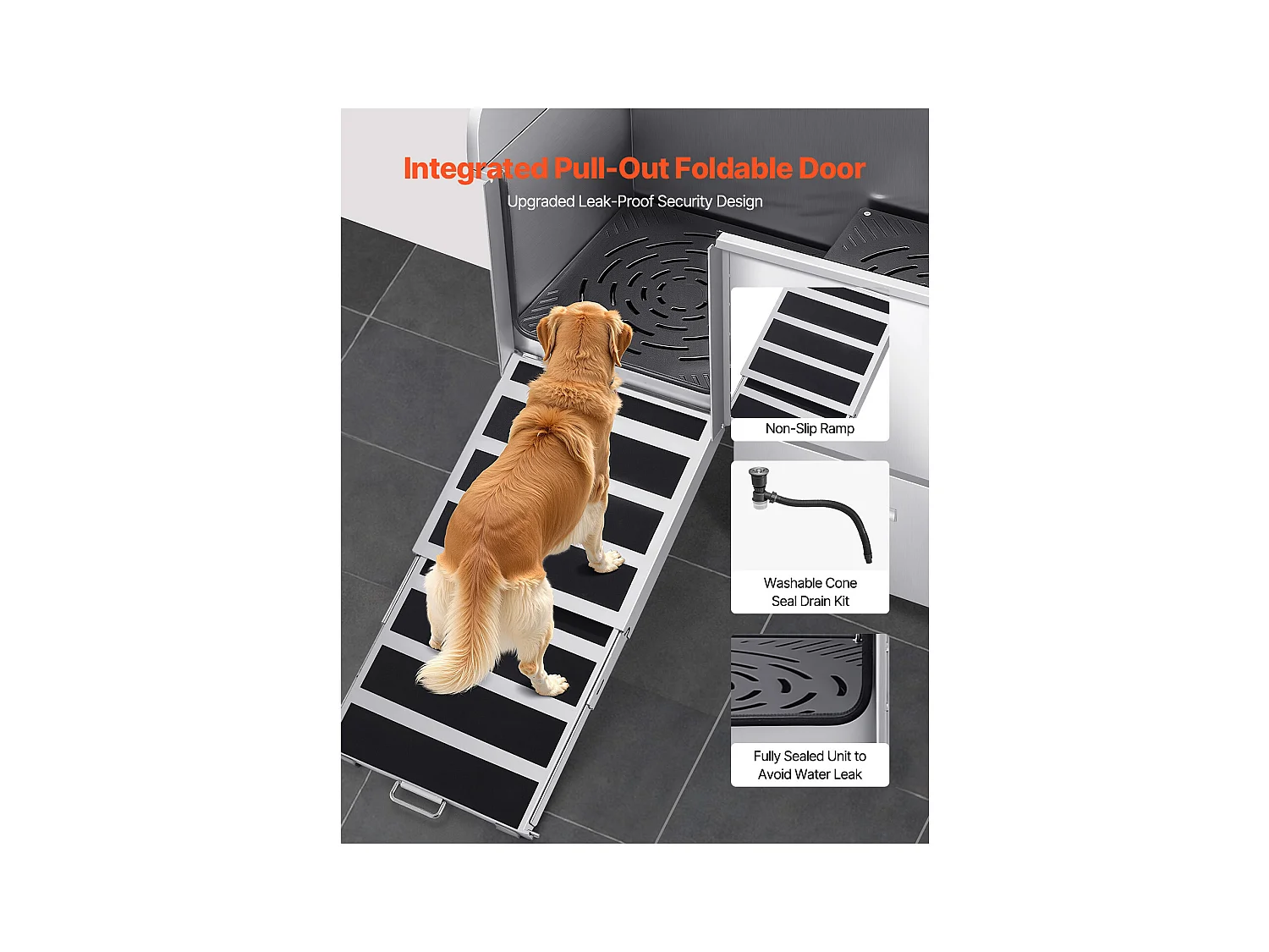 Baignoire de Chien SucceBuy, Animaux Compagnie Acier Inox 127,5cm, Rampe Porte Gauche