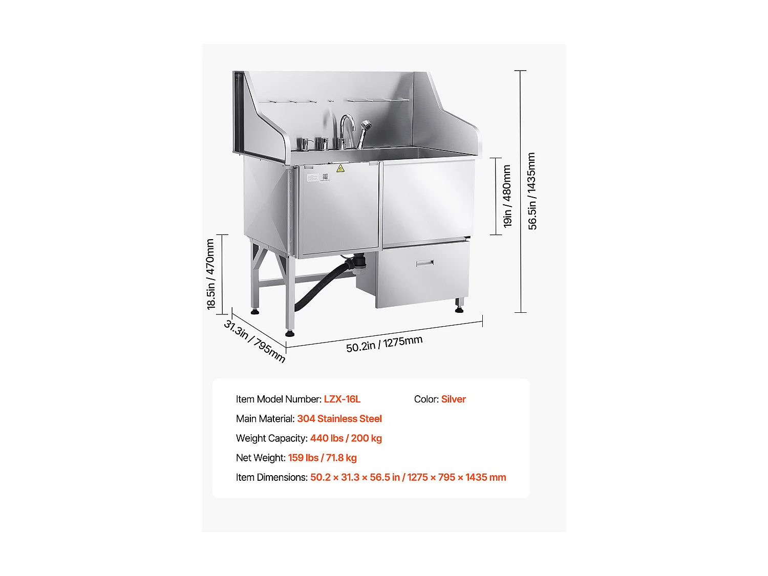 Baignoire de Chien SucceBuy, Animaux Compagnie Acier Inox 127,5cm, Rampe Porte Gauche