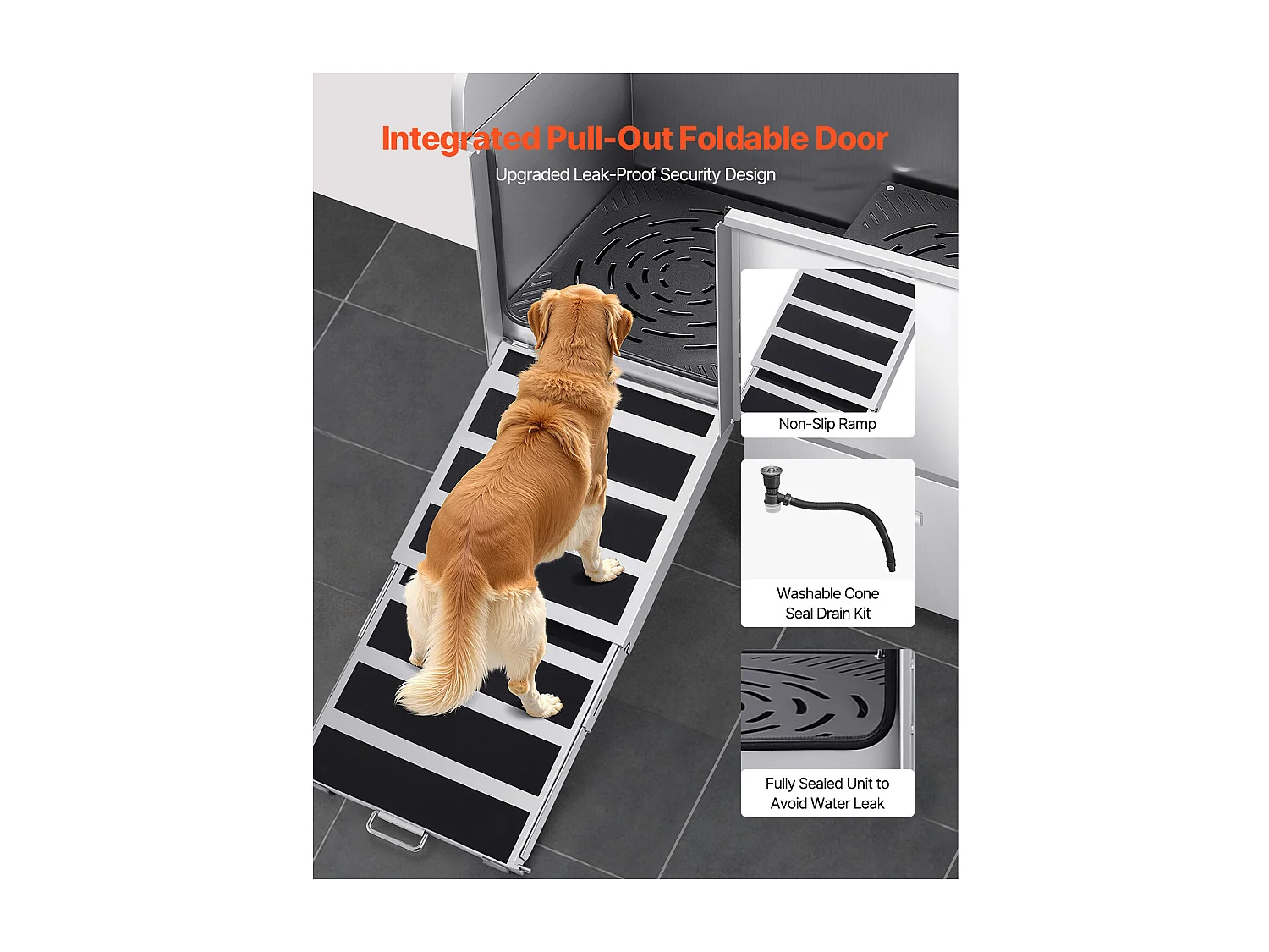 Baignoire de Chien SucceBuy, Animaux Compagnie Acier Inox 127,5cm, Rampe Porte Gauche