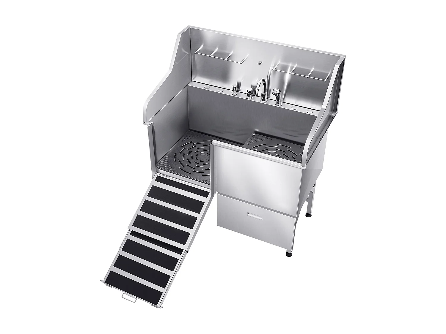 Baignoire de Chien SucceBuy, Animaux Compagnie Acier Inox 127,5cm, Rampe Porte Gauche