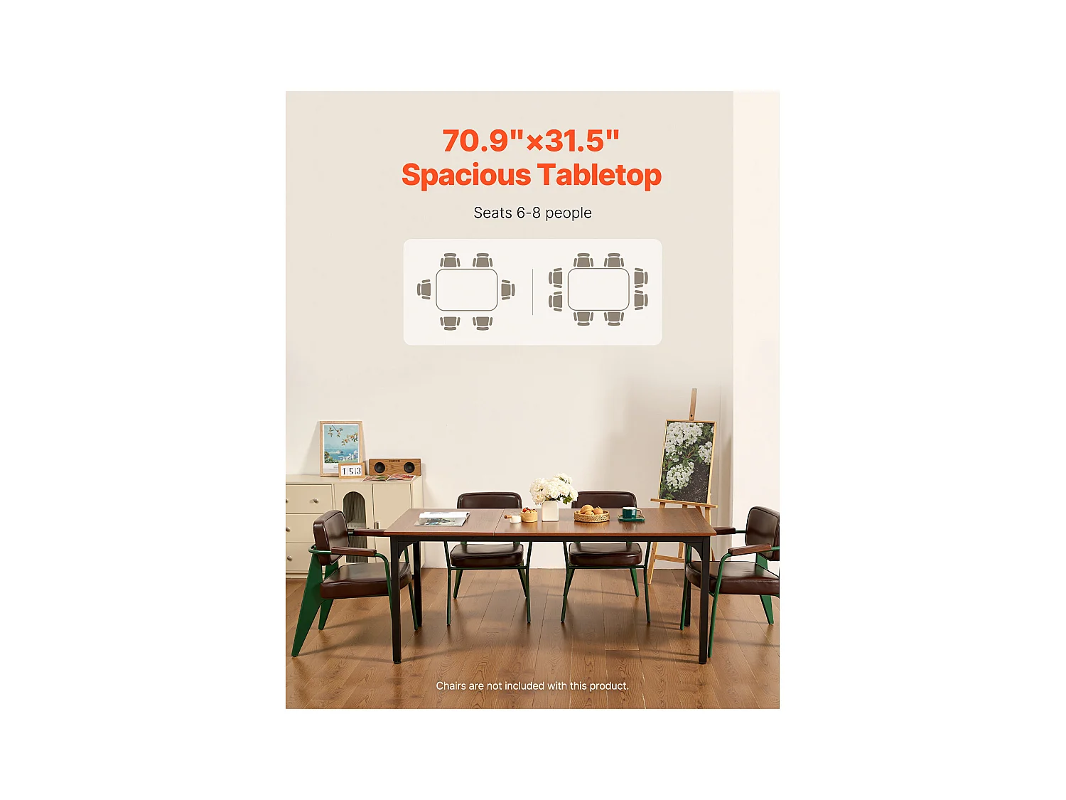 SucceBuy Table de Salle à Manger Rectangulaire en Bois, 180 cm pour 6 à 8 Personnes