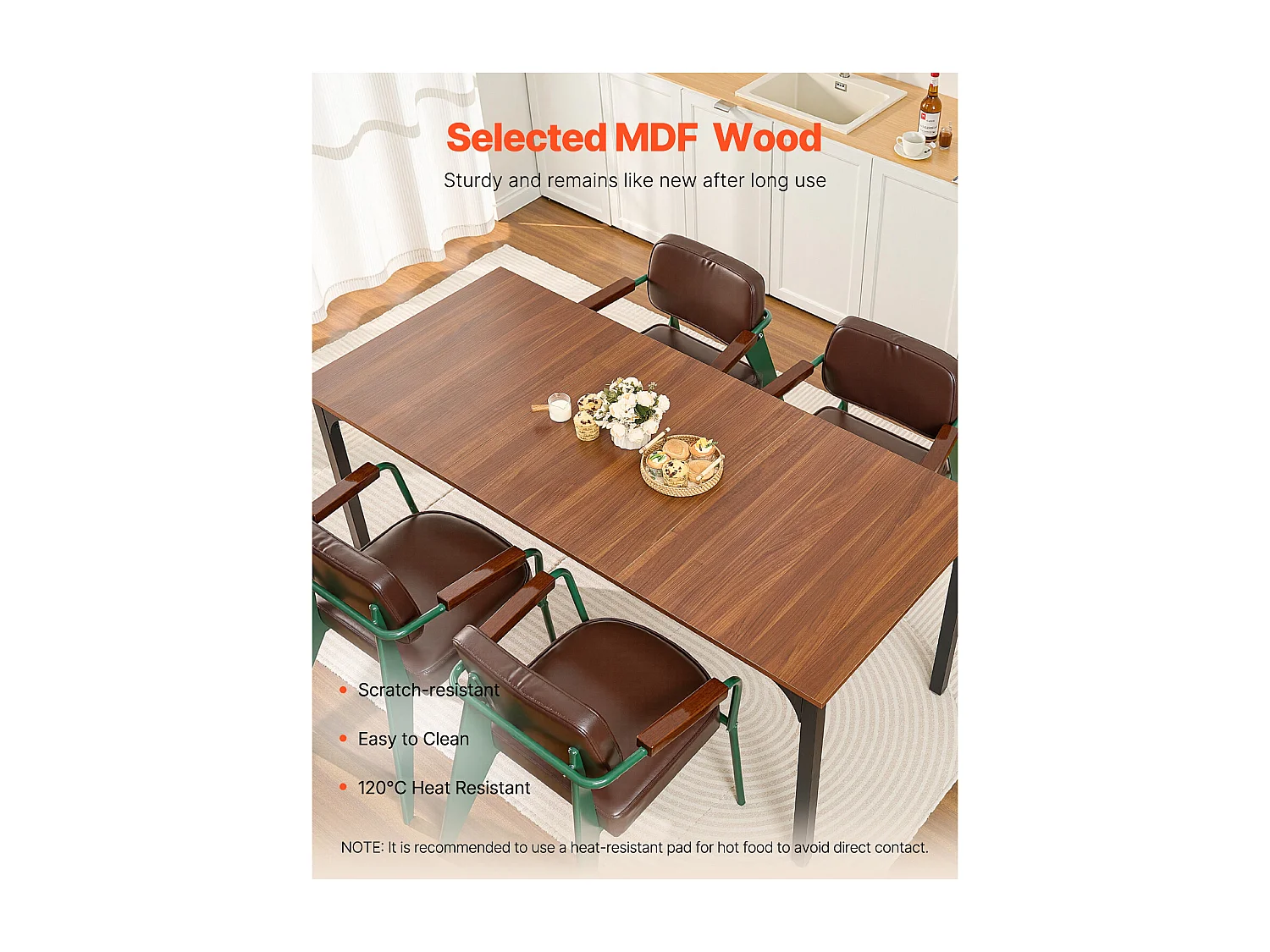 SucceBuy Table de Salle à Manger Rectangulaire en Bois, 180 cm pour 6 à 8 Personnes