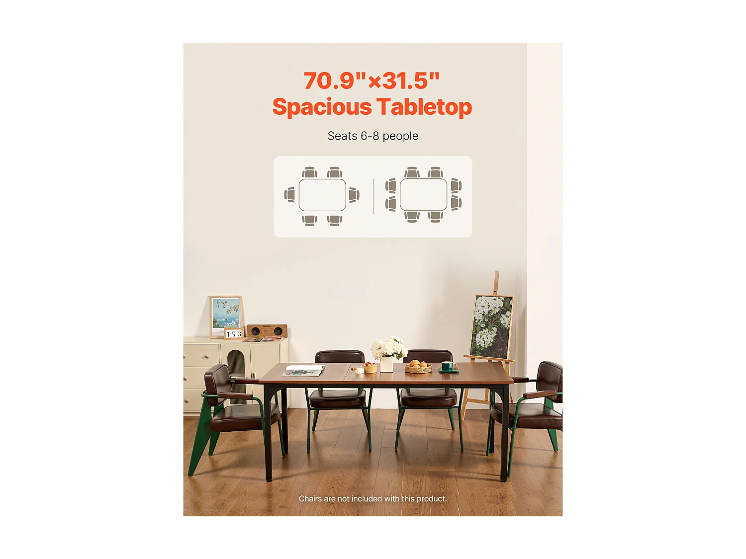 SucceBuy Table de Salle à Manger Rectangulaire en Bois, 180 cm pour 6 à 8 Personnes