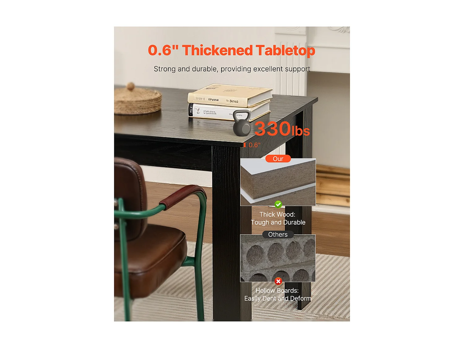 Stół Jadalny SucceBuy, Prostokątny z Drewna, 160 cm na 4 do 6 Osób, z Drewna MDF, do Użytku Domowego