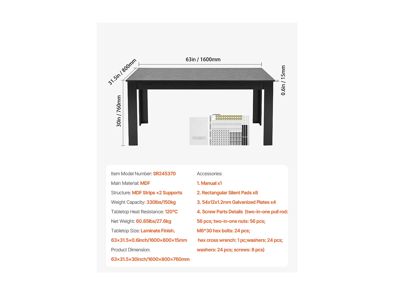 SucceBuy Table de Salle à Manger Rectangulaire en Bois, 160 cm pour 4 à 6 Personnes