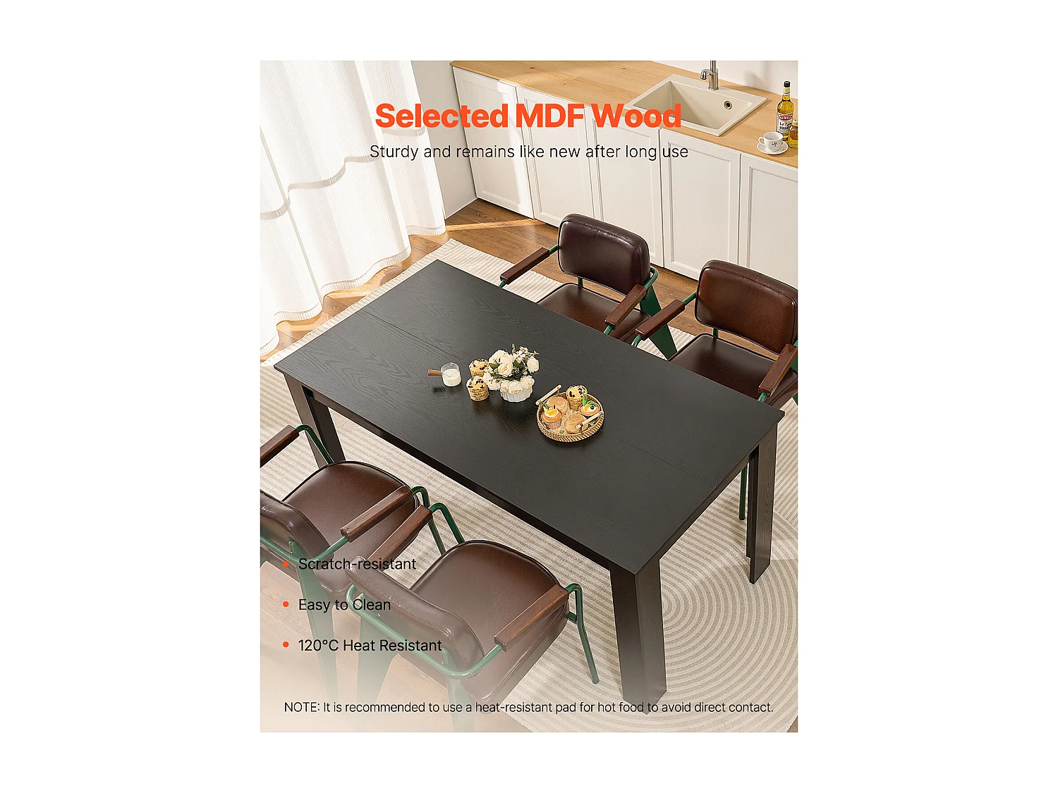 SucceBuy Table de Salle à Manger Rectangulaire en Bois, 160 cm pour 4 à 6 Personnes
