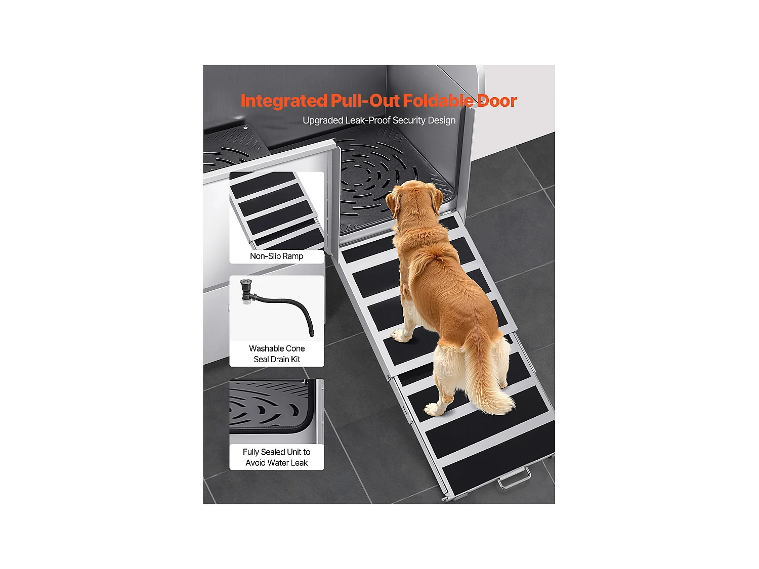 Baignoire de Chien SucceBuy, Animaux Compagnie Acier Inox 127,5cm, Rampe Porte Droite