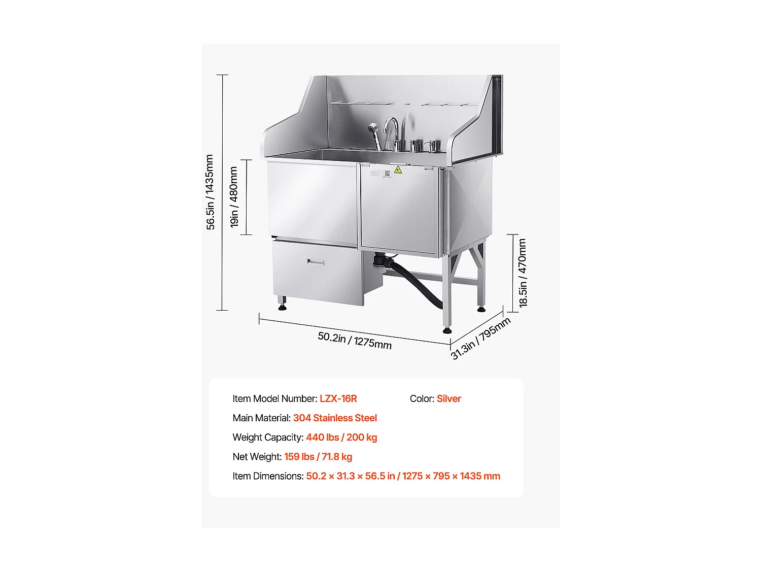 Baignoire de Chien SucceBuy, Animaux Compagnie Acier Inox 127,5cm, Rampe Porte Droite