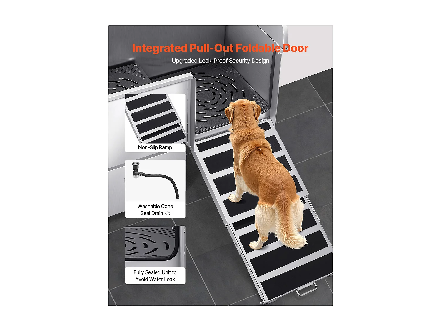 Baignoire de Chien SucceBuy, Animaux Compagnie Acier Inox 127,5cm, Rampe Porte Droite