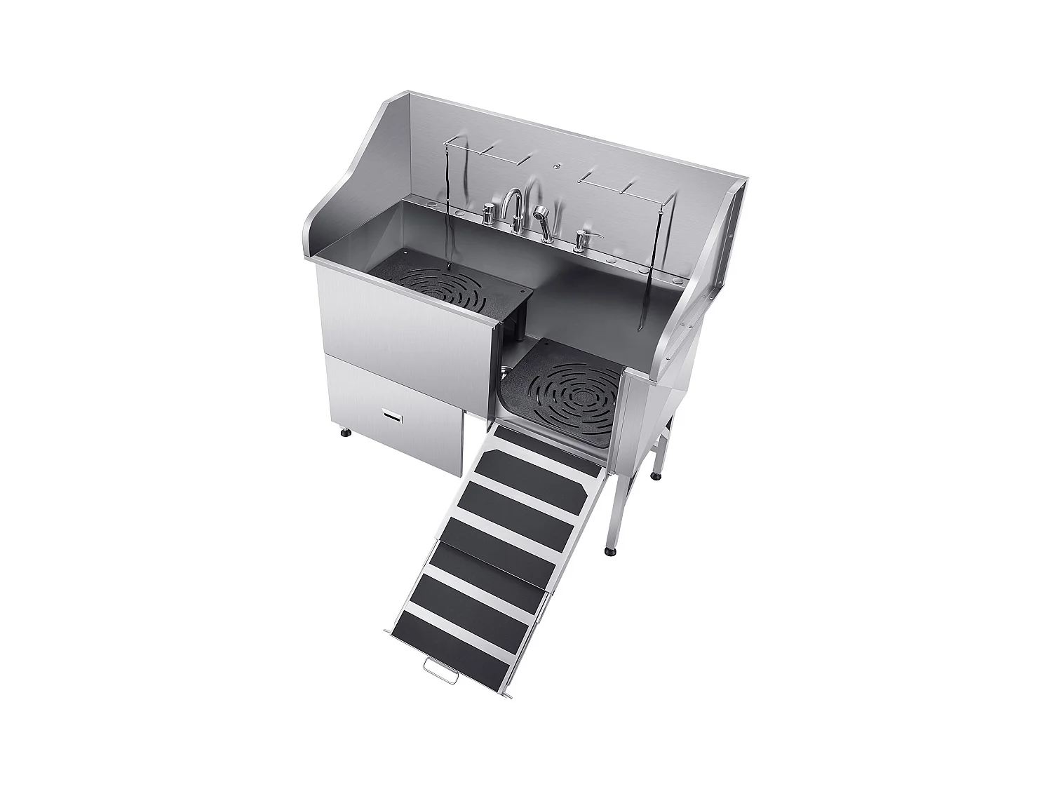 Baignoire de Chien SucceBuy, Animaux Compagnie Acier Inox 155 cm, Rampe Porte Droite