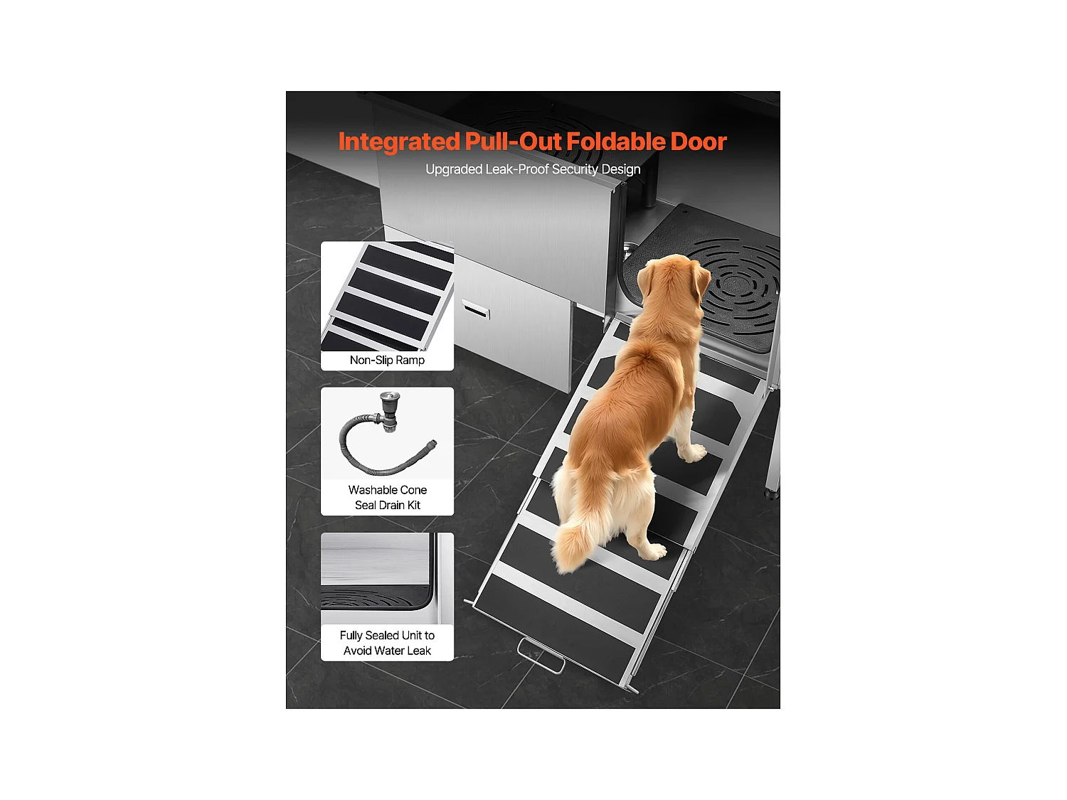 Baignoire de Chien SucceBuy, Animaux Compagnie Acier Inox 155 cm, Rampe Porte Droite