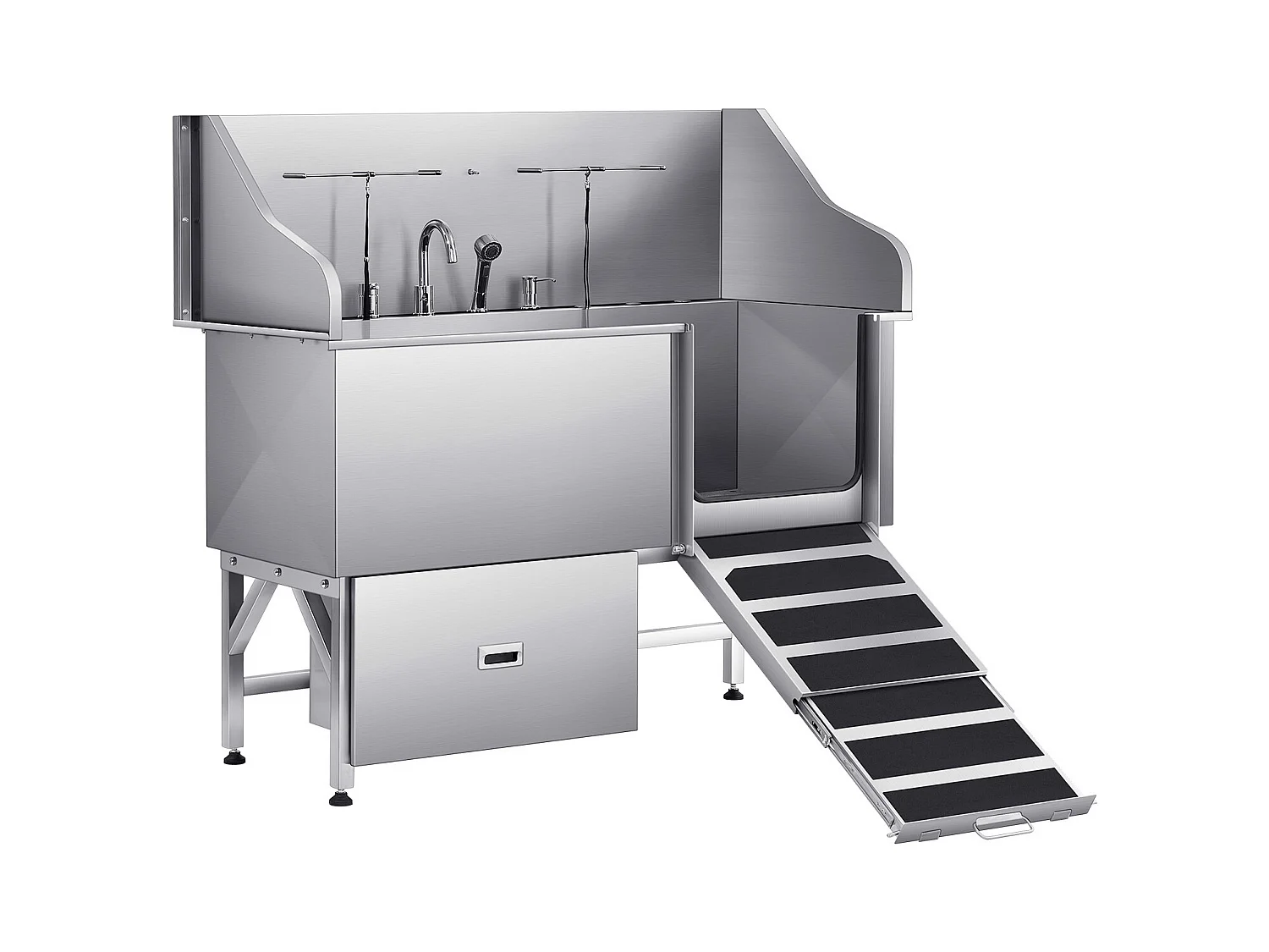 Baignoire de Chien SucceBuy, Animaux Compagnie Acier Inox 155 cm, Rampe Porte Droite