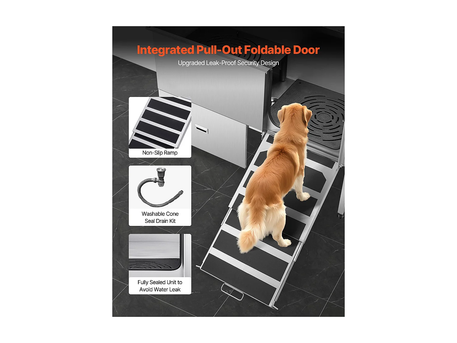 Baignoire de Chien SucceBuy, Animaux Compagnie Acier Inox 155 cm, Rampe Porte Droite