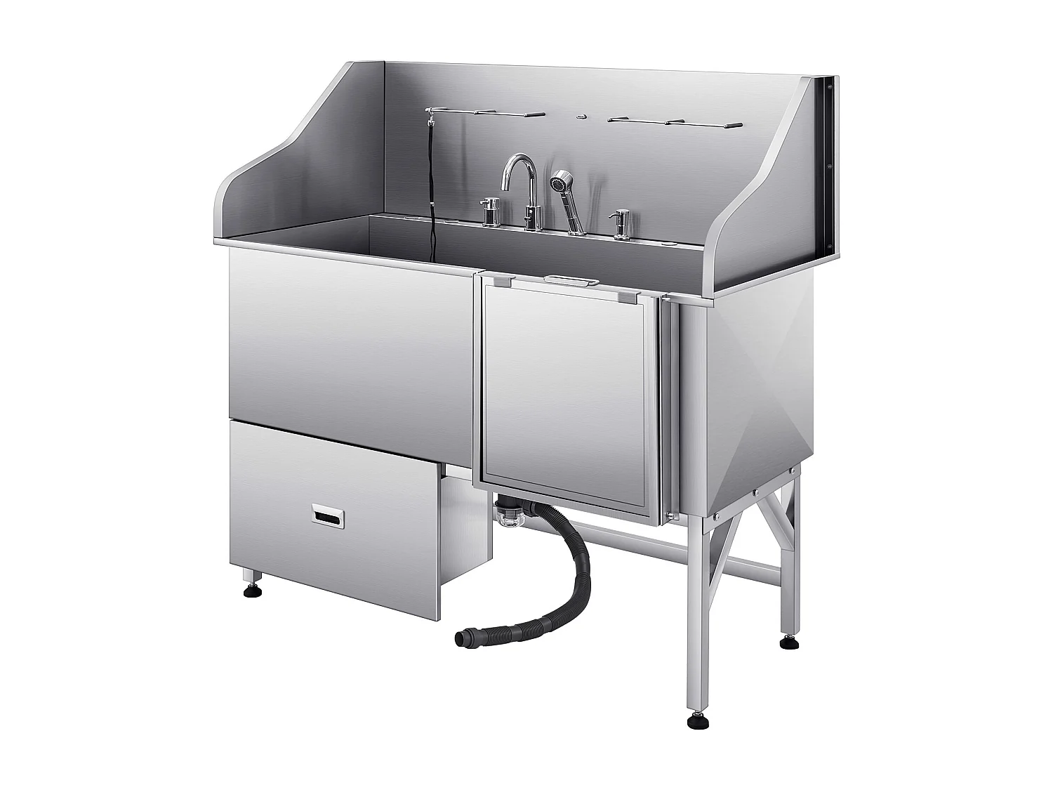 Baignoire de Chien SucceBuy, Animaux Compagnie Acier Inox 155 cm, Rampe Porte Droite