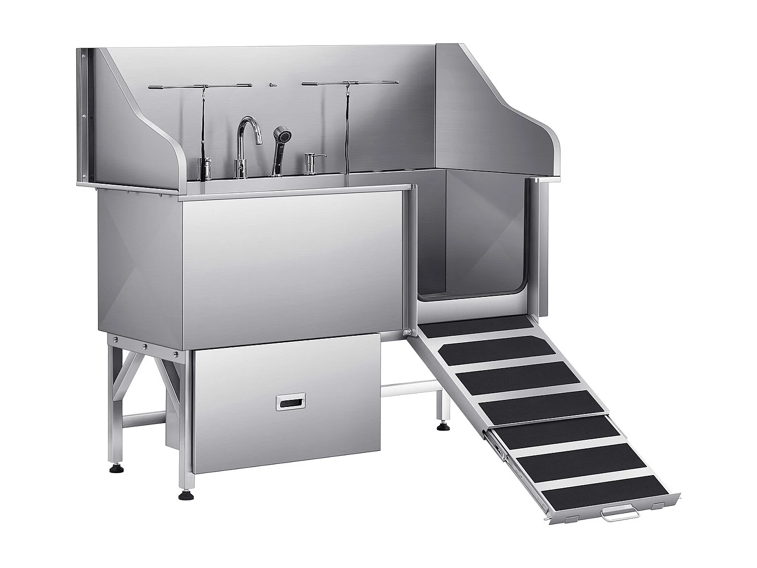 Baignoire de Chien SucceBuy, Animaux Compagnie Acier Inox 155 cm, Rampe Porte Droite