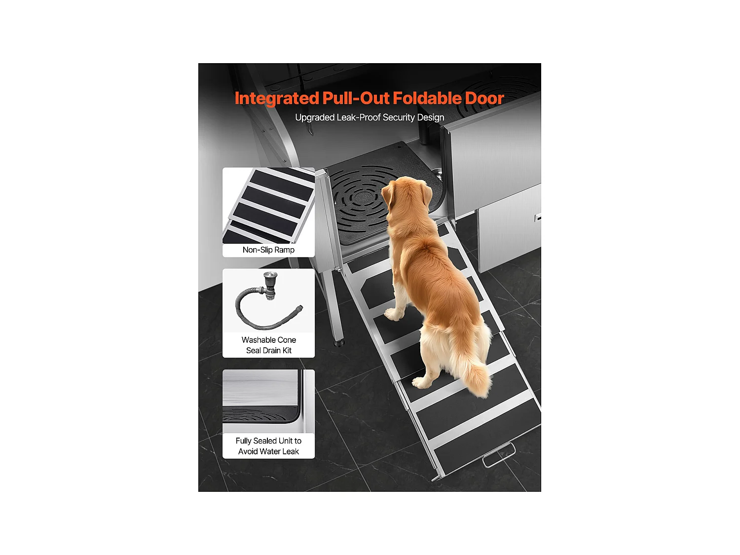 Baignoire de Chien SucceBuy, Animaux Compagnie Acier Inox 155 cm, Rampe Porte Gauche