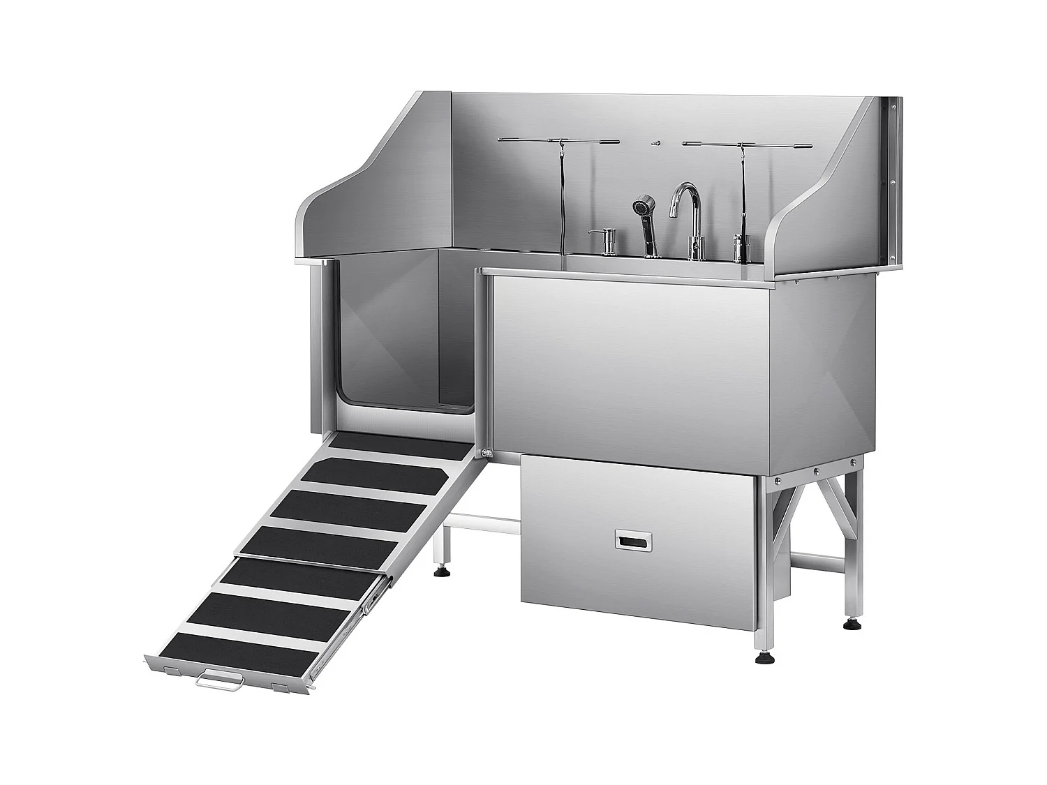 Baignoire de Chien SucceBuy, Animaux Compagnie Acier Inox 155 cm, Rampe Porte Gauche