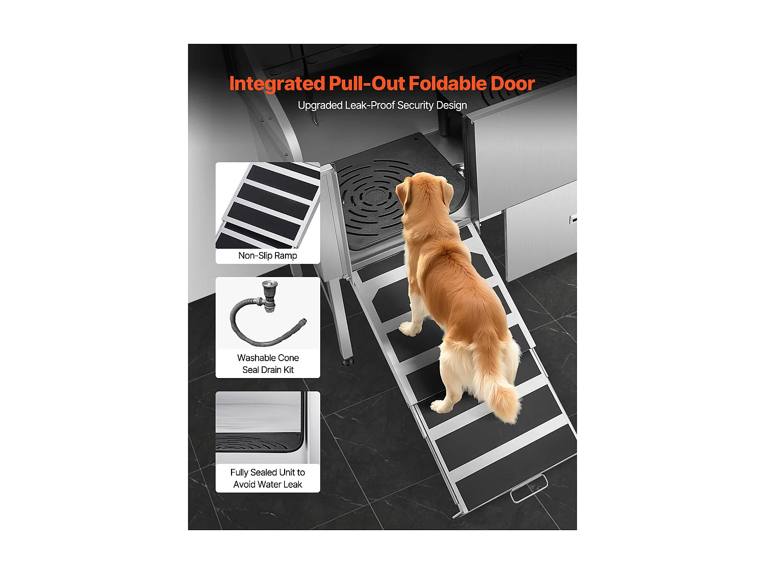 Baignoire de Chien SucceBuy, Animaux Compagnie Acier Inox 155 cm, Rampe Porte Gauche