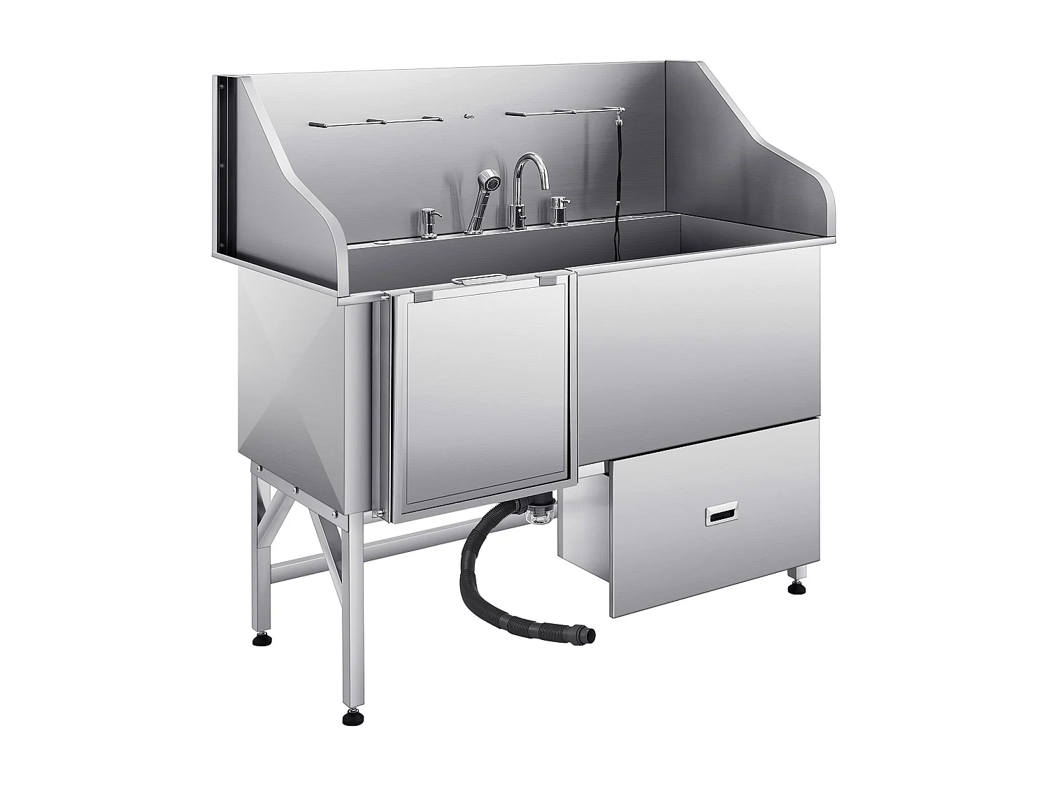 Baignoire de Chien SucceBuy, Animaux Compagnie Acier Inox 155 cm, Rampe Porte Gauche