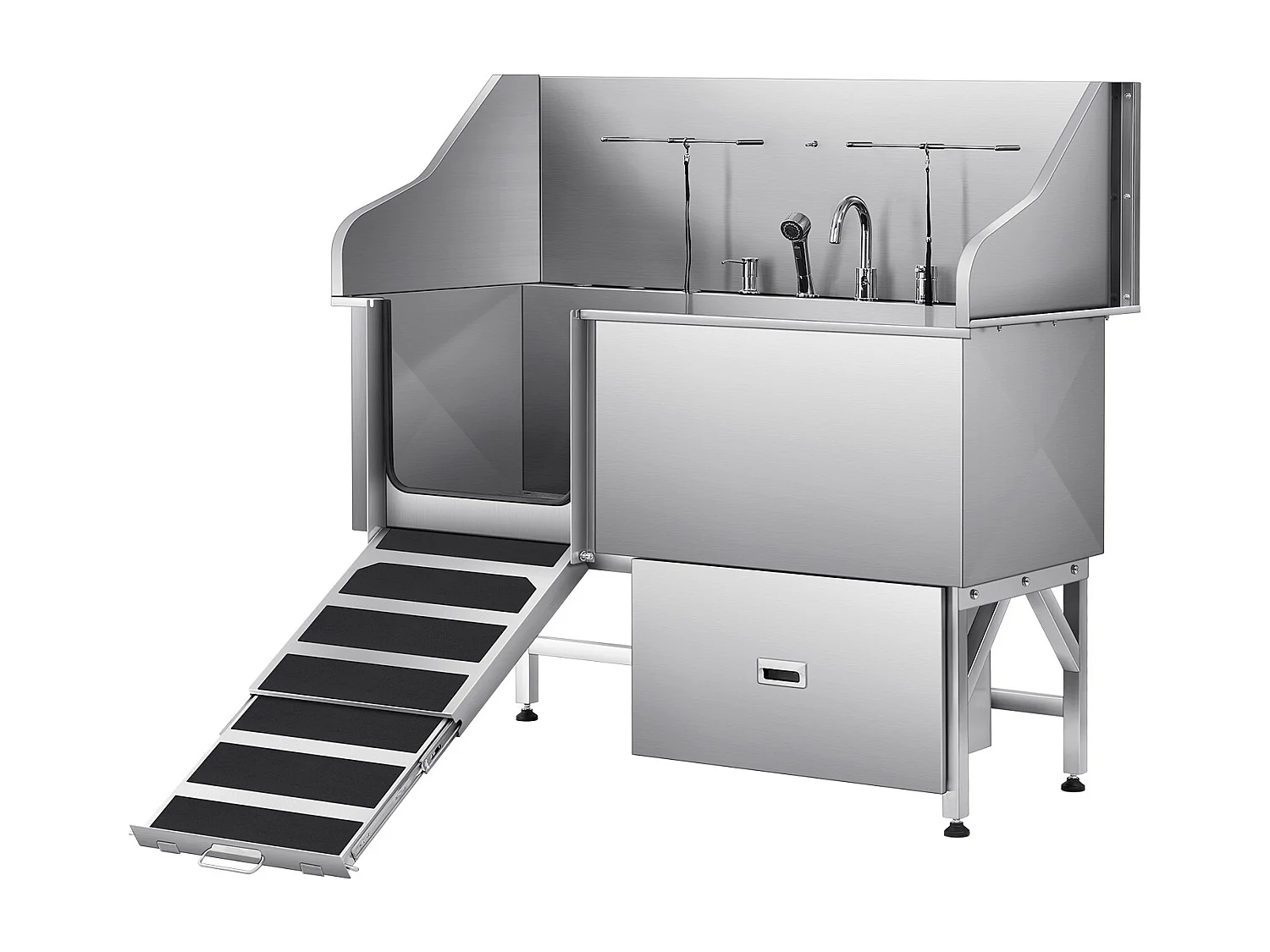 Baignoire de Chien SucceBuy, Animaux Compagnie Acier Inox 155 cm, Rampe Porte Gauche