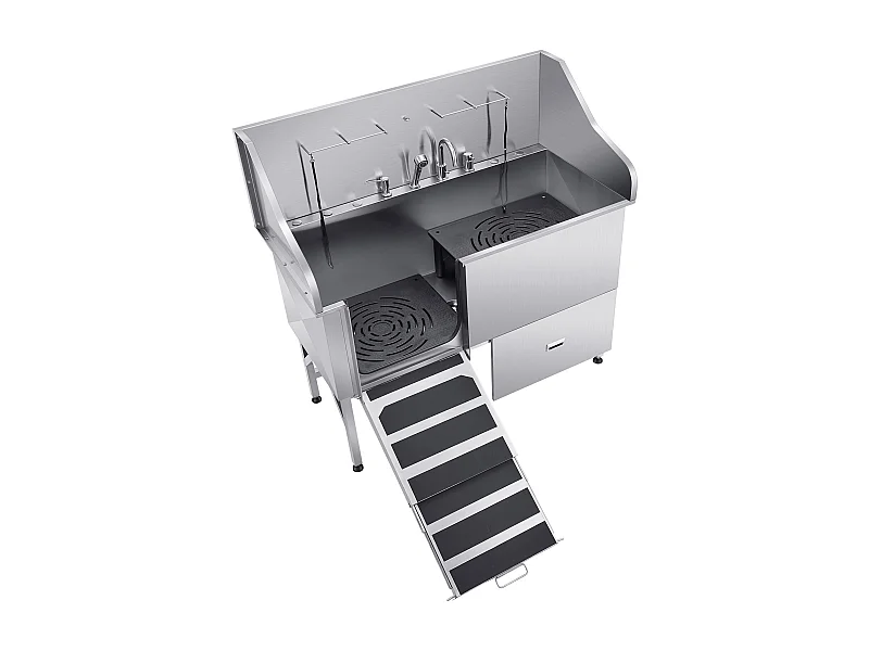 Baignoire de Chien SucceBuy, Animaux Compagnie Acier Inox 155 cm, Rampe Porte Gauche