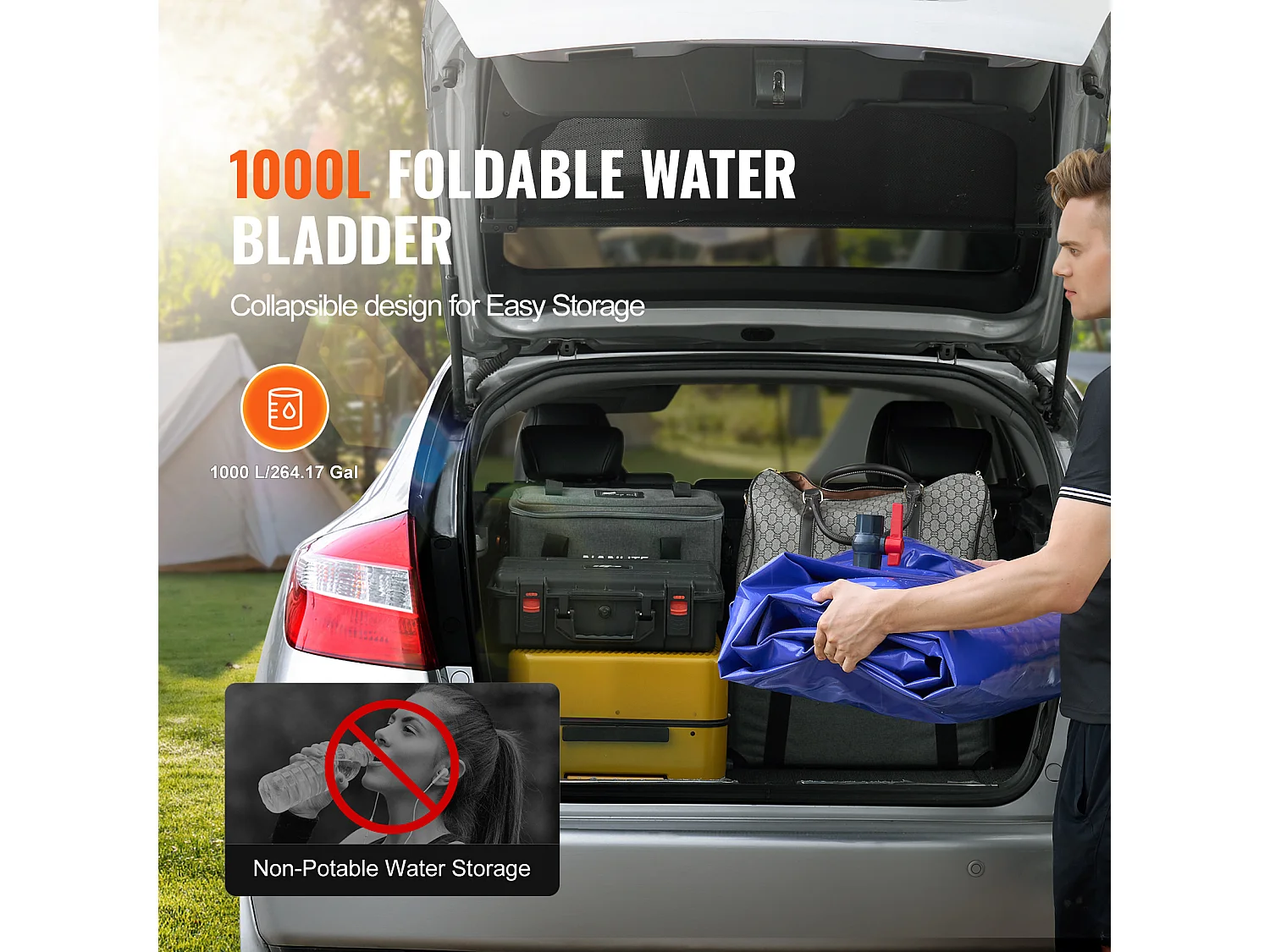 Réservoir d'Eau Portable SucceBuy de 1000L, Pliable en PVC 1000D, Réservoir d'Eau pour Camping-Car, Grande Capacité, Portable, Prévention des Incendies, Camping
