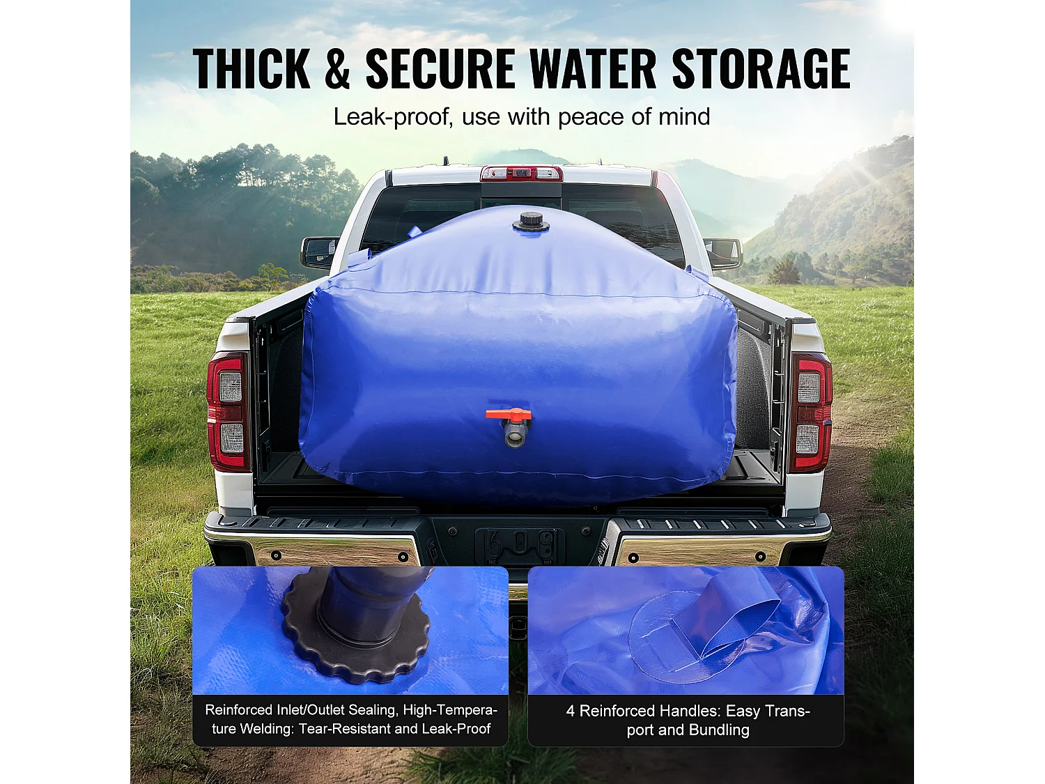 Réservoir d'Eau Portable SucceBuy de 1000L, Pliable en PVC 1000D, Réservoir d'Eau pour Camping-Car, Grande Capacité, Portable, Prévention des Incendies, Camping