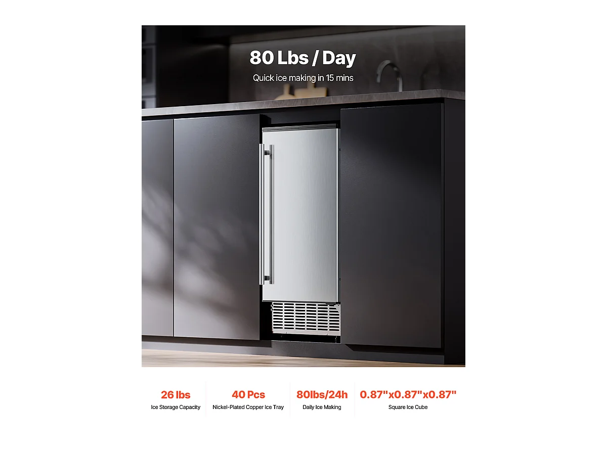 Machine à Glaçons Sous le Comptoir SucceBuy, 36 kg/Jour avec Porte Réversible Intégrée