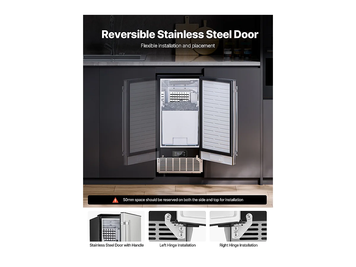 Machine à Glaçons Sous le Comptoir SucceBuy, 36 kg/Jour avec Porte Réversible Intégrée