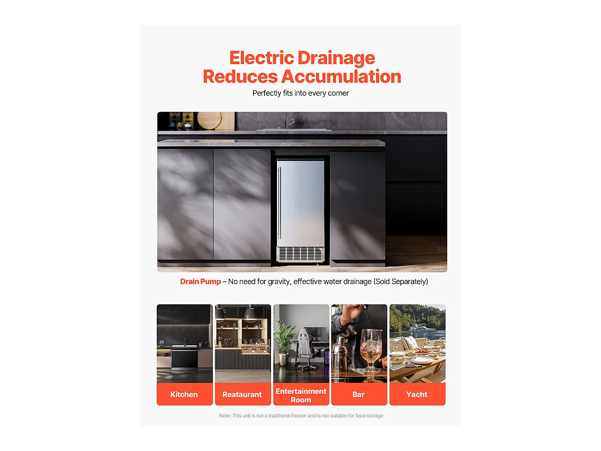 Machine à Glaçons Sous le Comptoir SucceBuy, 36 kg/Jour avec Porte Réversible Intégrée