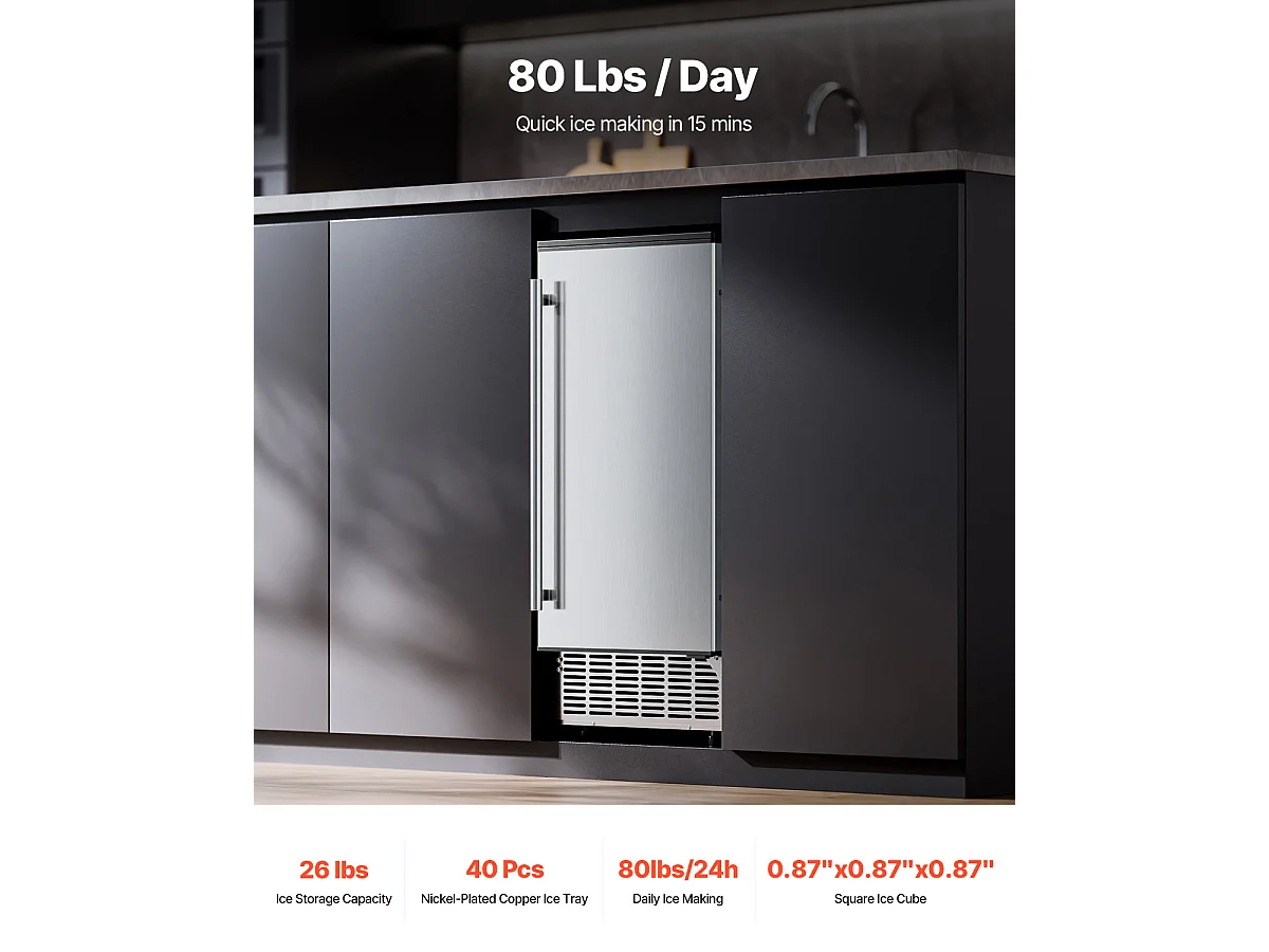 Machine à Glaçons Sous le Comptoir SucceBuy, 36 kg/Jour avec Porte Réversible Intégrée