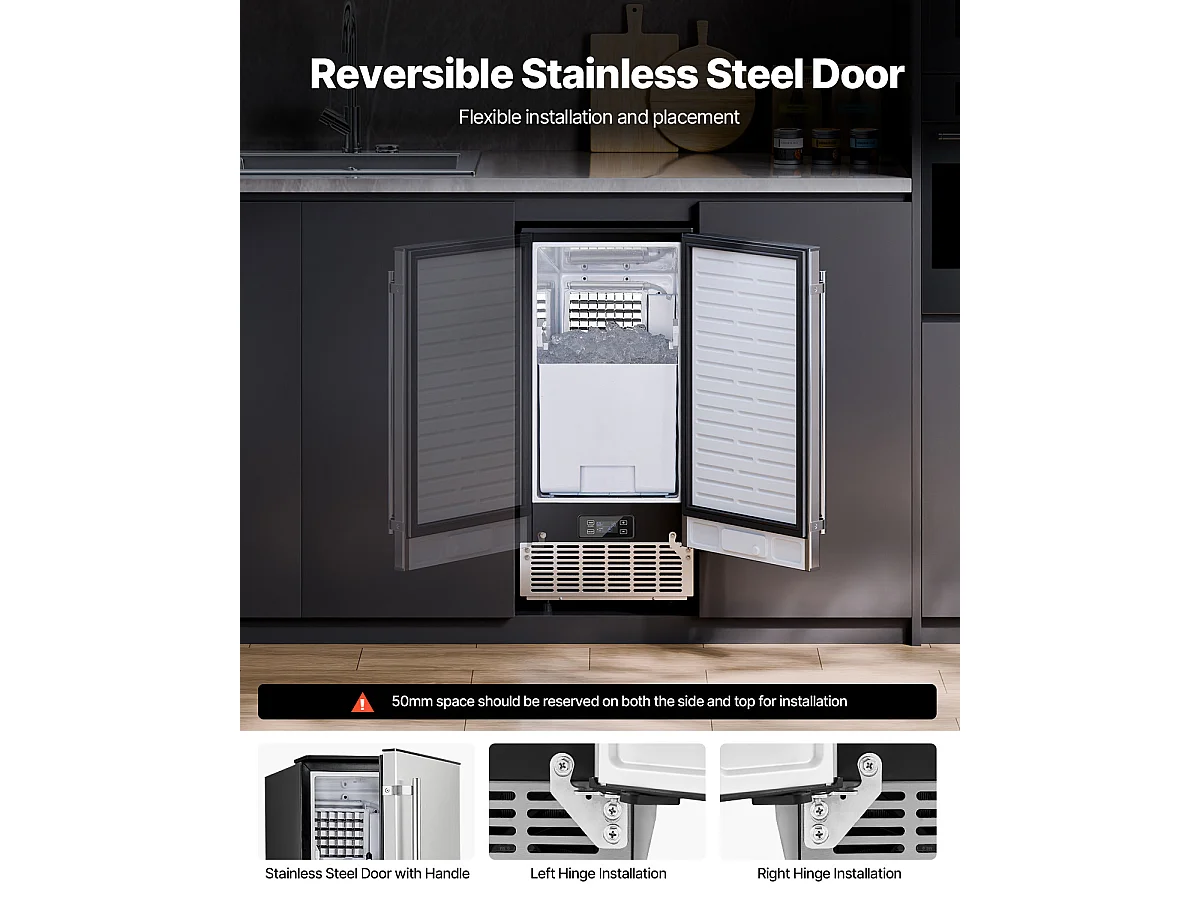 Machine à Glaçons Sous le Comptoir SucceBuy, 36 kg/Jour avec Porte Réversible Intégrée