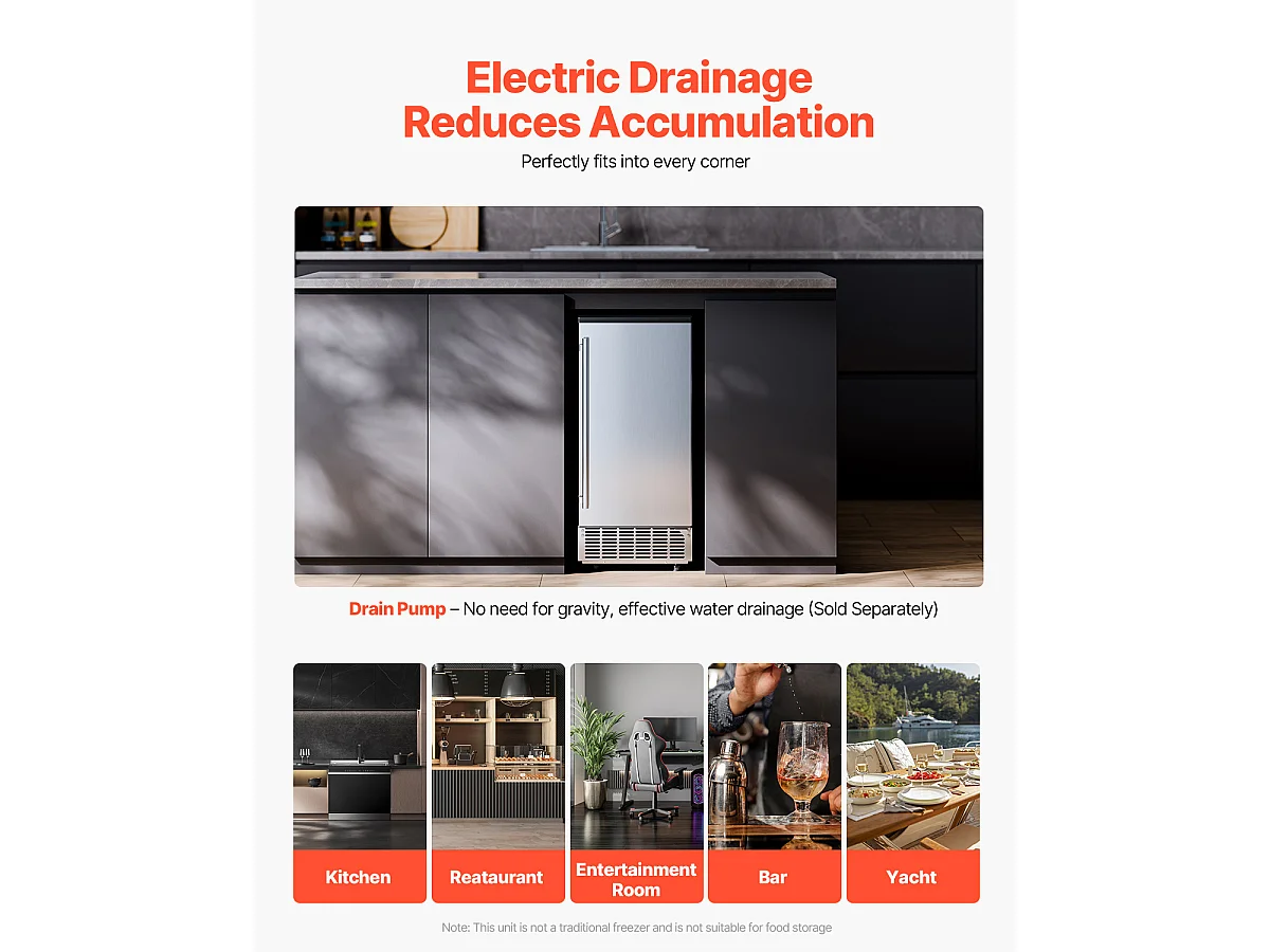 Machine à Glaçons Sous le Comptoir SucceBuy, 36 kg/Jour avec Porte Réversible Intégrée