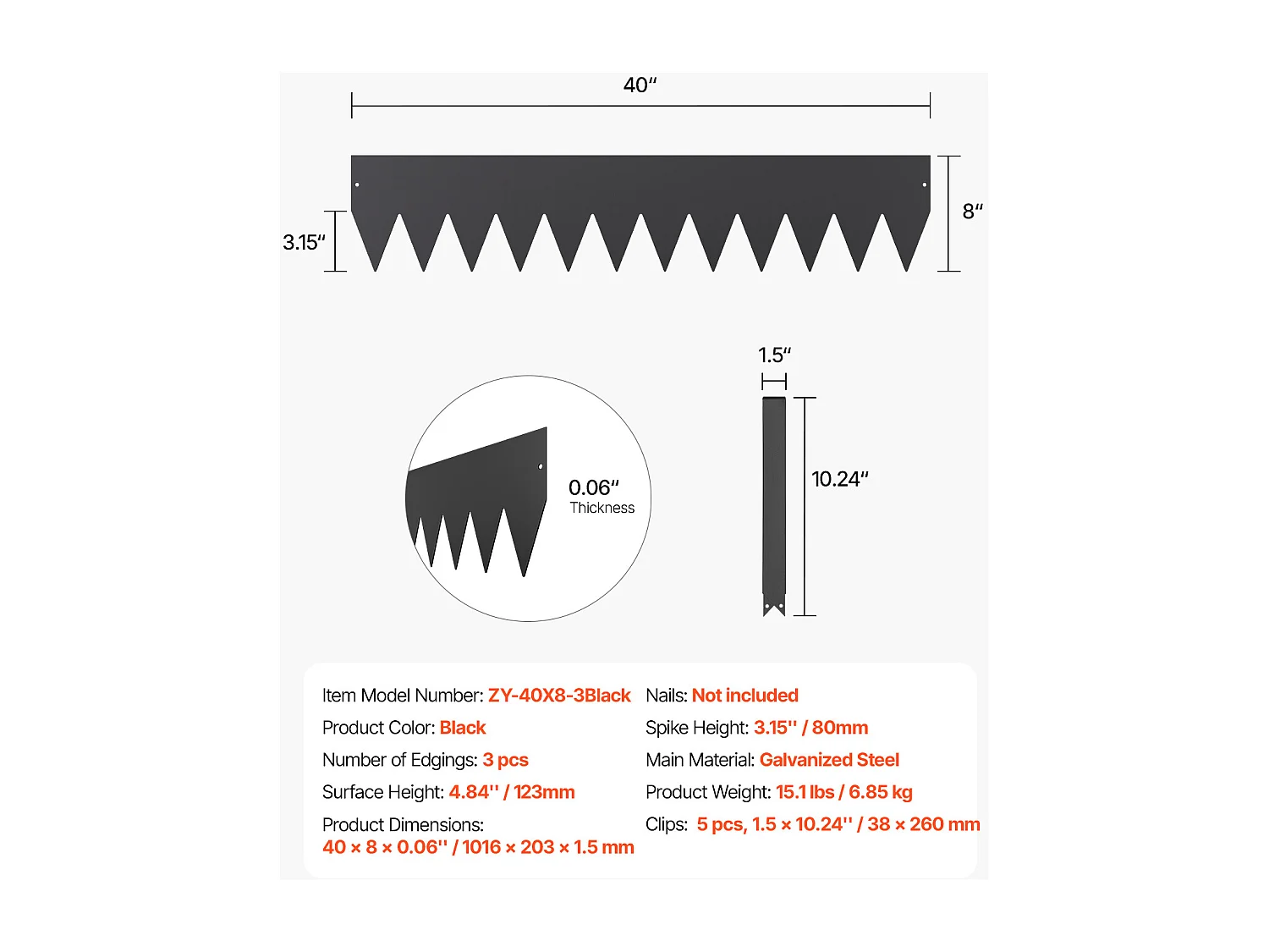 Bordure Paysagère Jardin Acier SucceBuy, Résistante à la Rouille 3 PCS, 101,6x20,3 cm