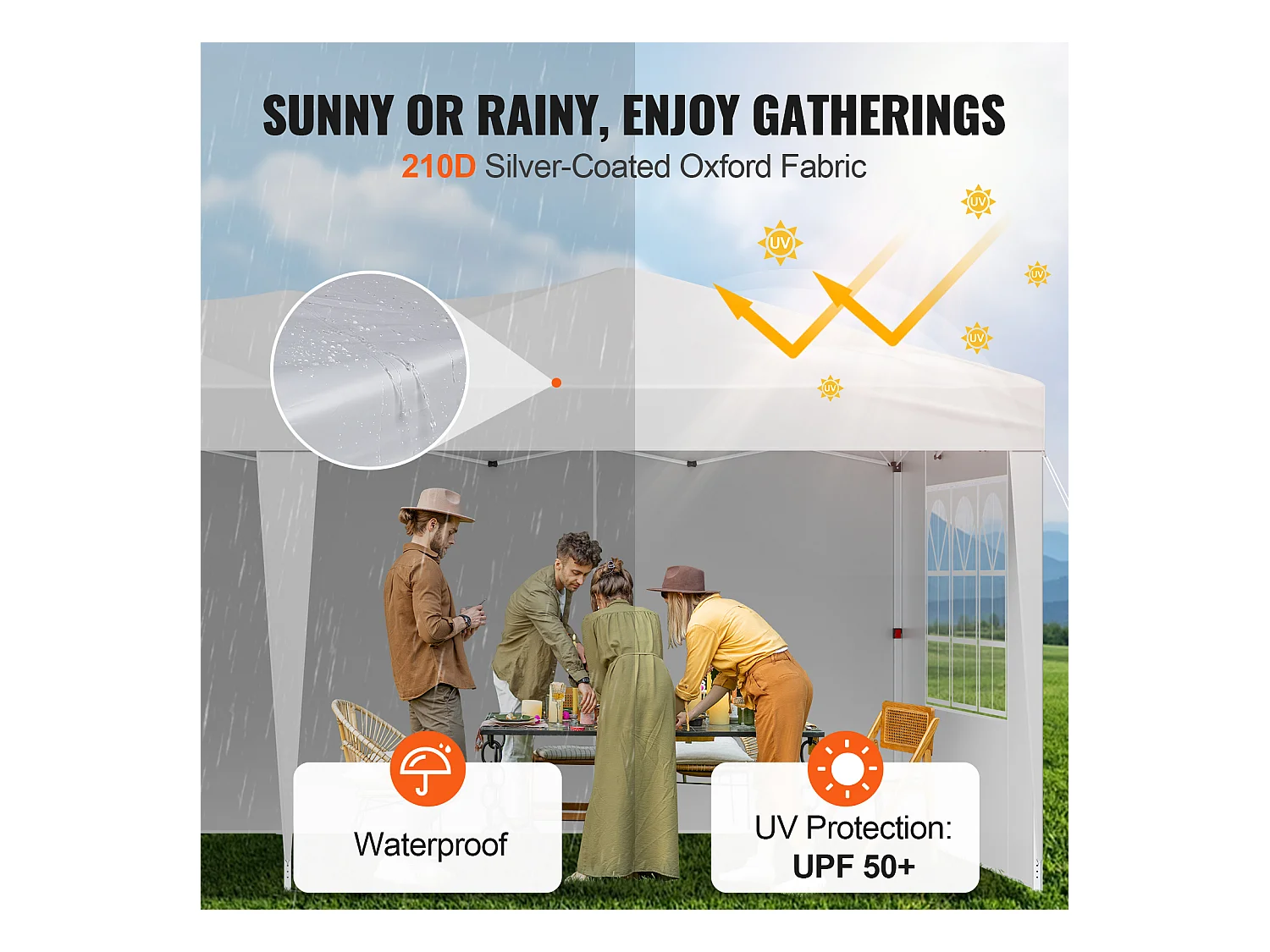 Tonnelle Pop-up SucceBuy Gazebo Auvent Abri Solaire, 5,9 x 2,96 m, avec Parois Latérale