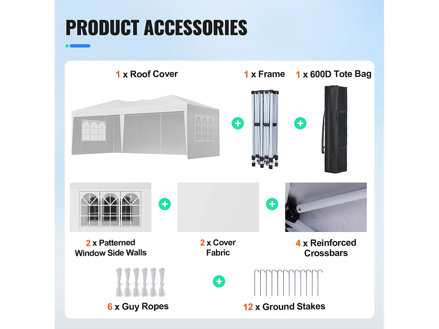 Tonnelle Pop-up SucceBuy Gazebo Auvent Abri Solaire, 5,9 x 2,96 m, avec Parois Latérale