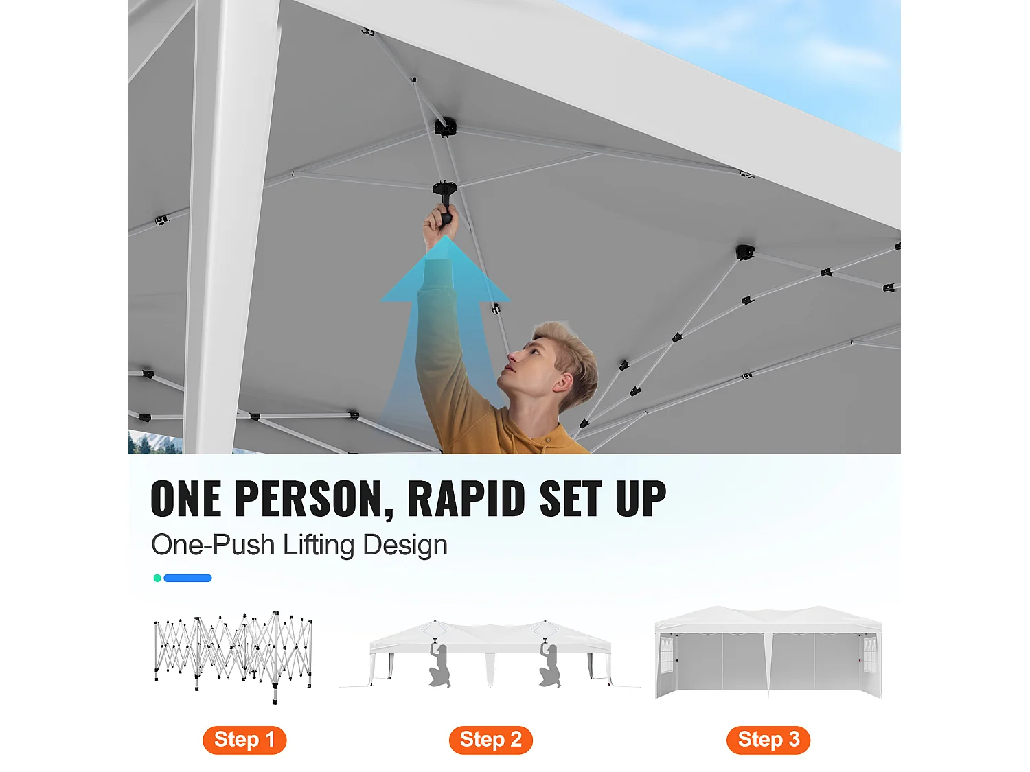 Tonnelle Pop-up SucceBuy Gazebo Auvent Abri Solaire, 5,9 x 2,96 m, avec Parois Latérale