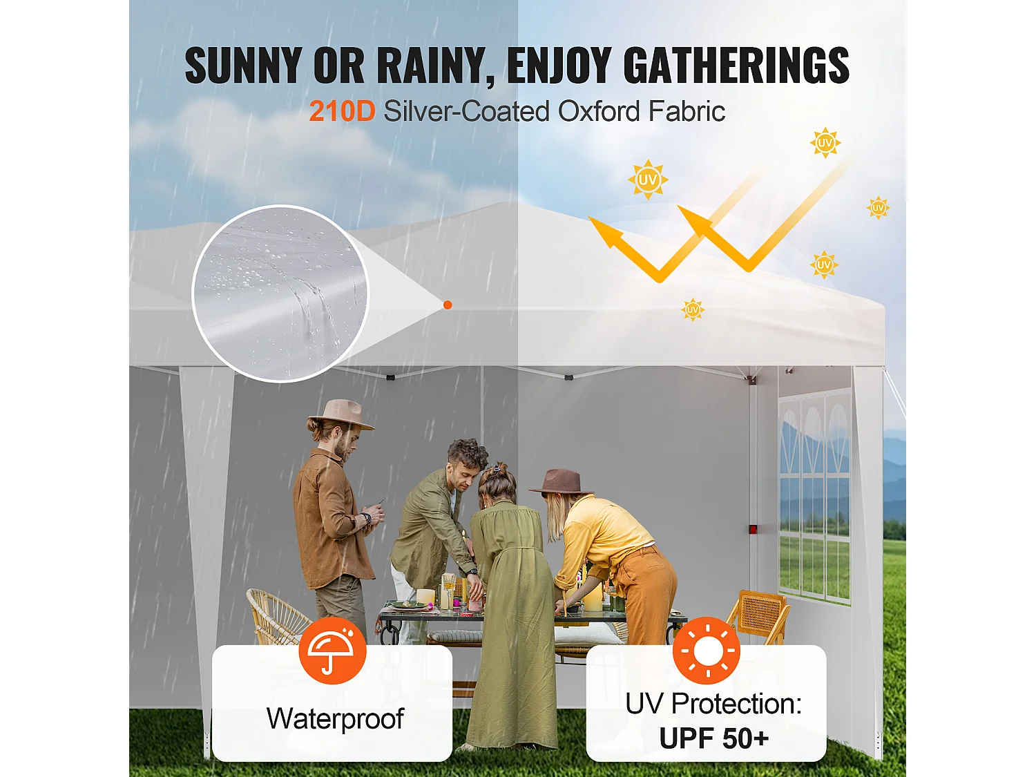 Tonnelle Pop-up SucceBuy Gazebo Auvent Abri Solaire, 5,9 x 2,96 m, avec Parois Latérale