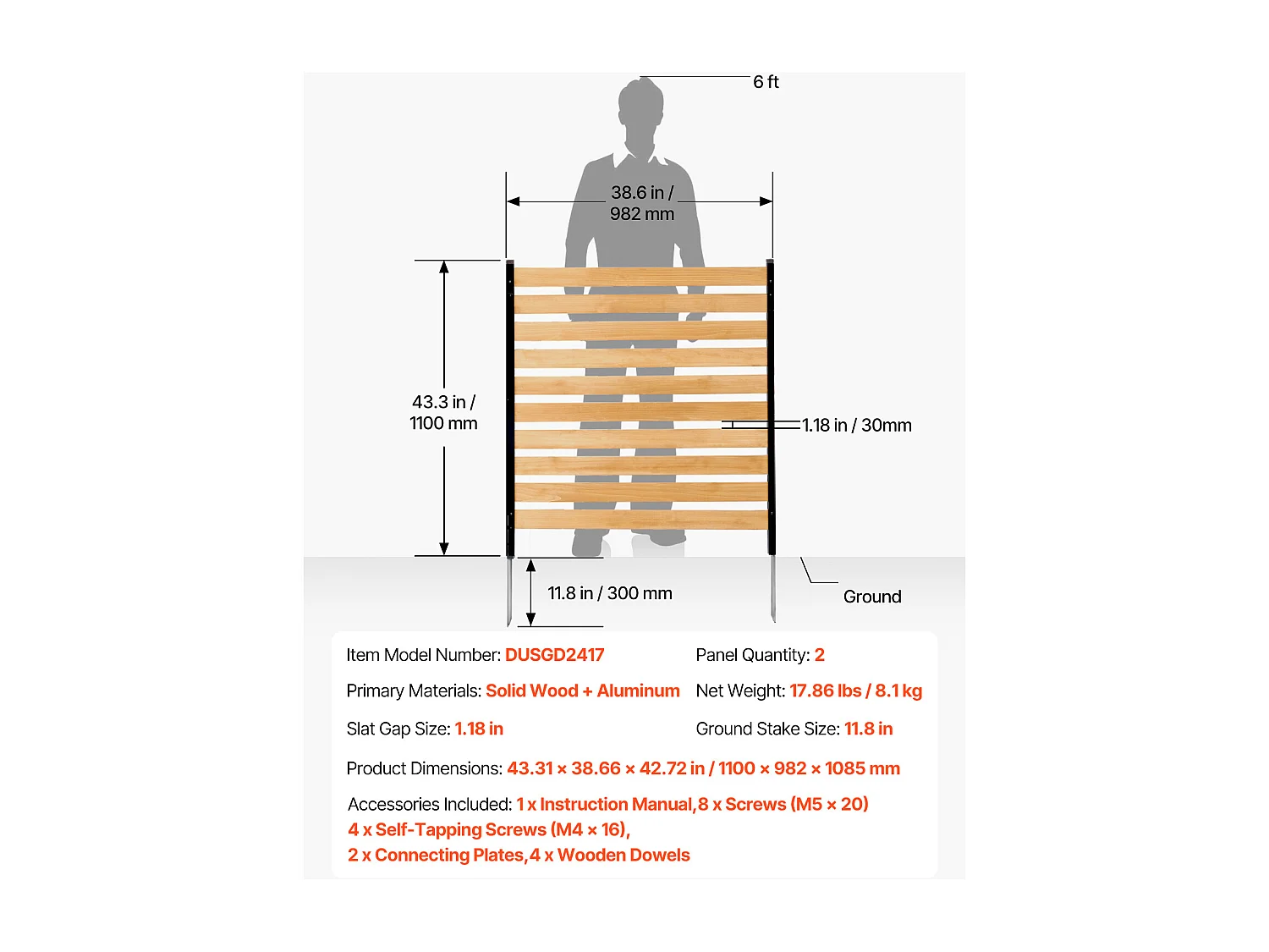 Clôture de Confidentialité Bois SucceBuy, 2 Panneaux,110 x 98,2 cm pour Climatiseur
