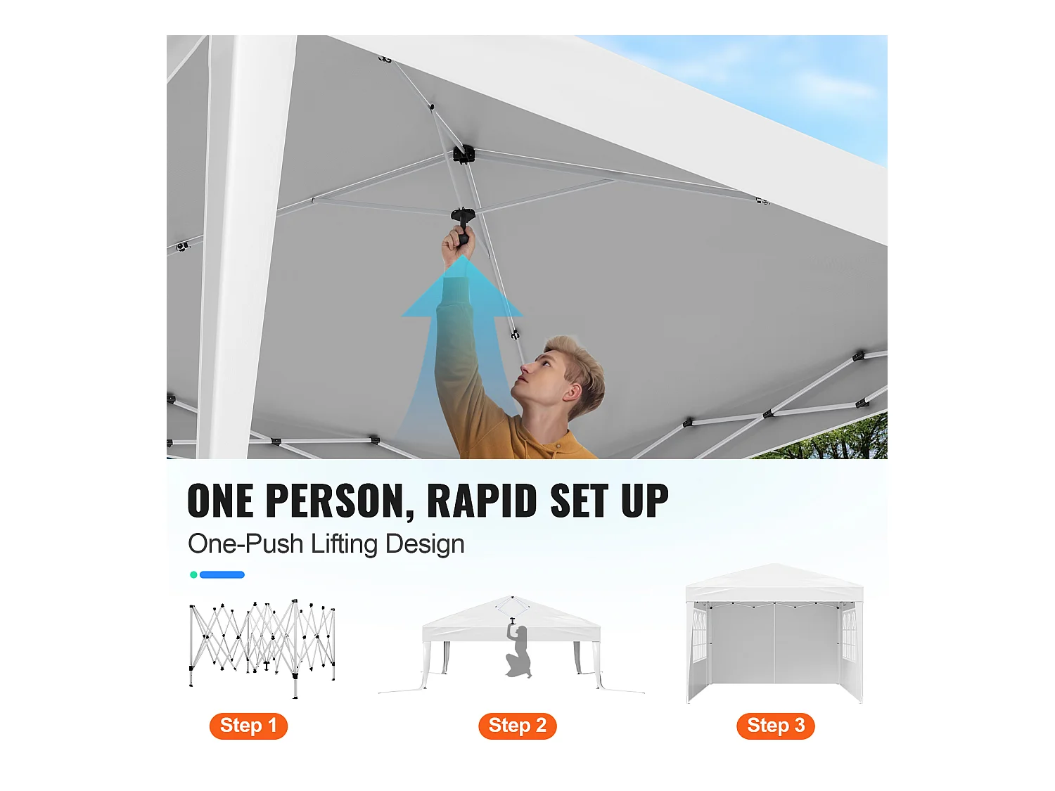 Tonnelle Pop-up SucceBuy Gazebo Auvent Abri Solaire, 2,95 x 2,95m, avec Parois Latérale