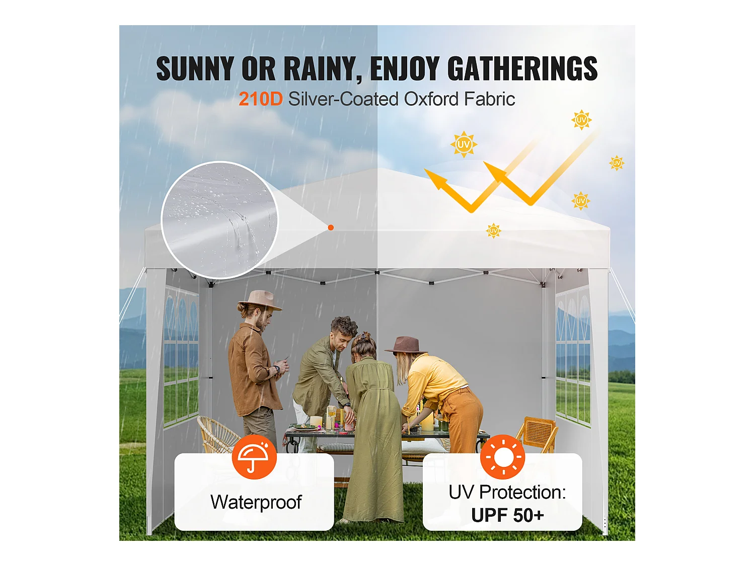 Tonnelle Pop-up SucceBuy Gazebo Auvent Abri Solaire, 2,95 x 2,95m, avec Parois Latérale