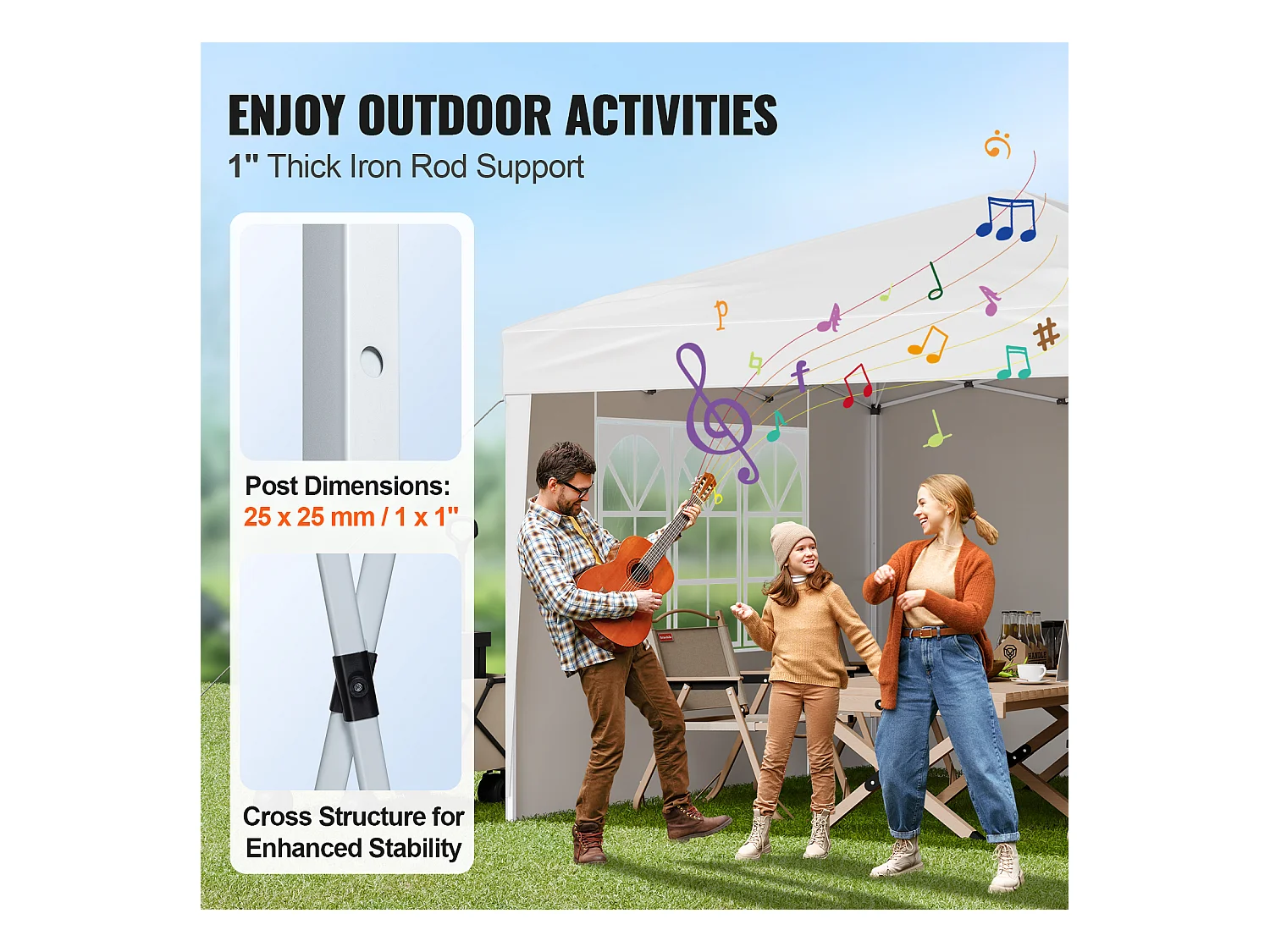 Tonnelle Pop-up SucceBuy Gazebo Auvent Abri Solaire, 2,95 x 2,95m, avec Parois Latérale