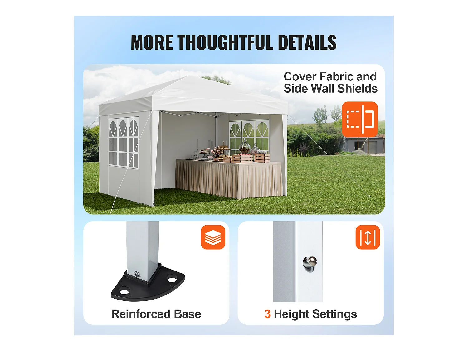 Tonnelle Pop-up SucceBuy Gazebo Auvent Abri Solaire, 2,95 x 2,95m, avec Parois Latérale