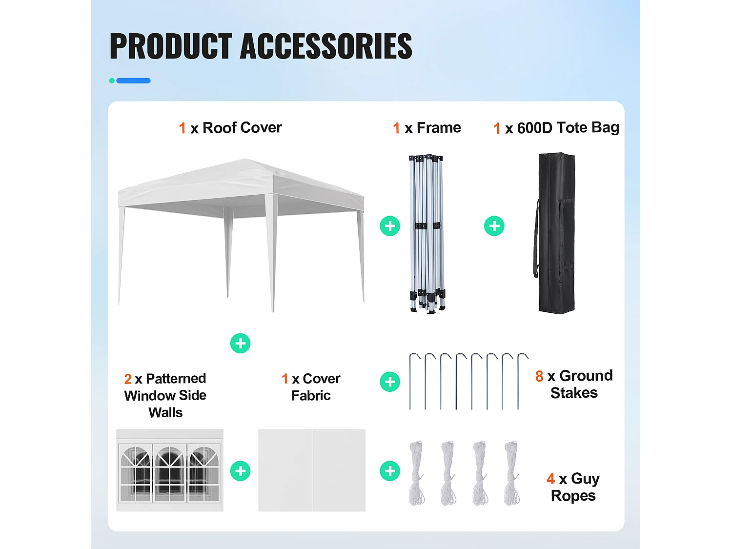 Tonnelle Pop-up SucceBuy Gazebo Auvent Abri Solaire, 2,95 x 2,95m, avec Parois Latérale